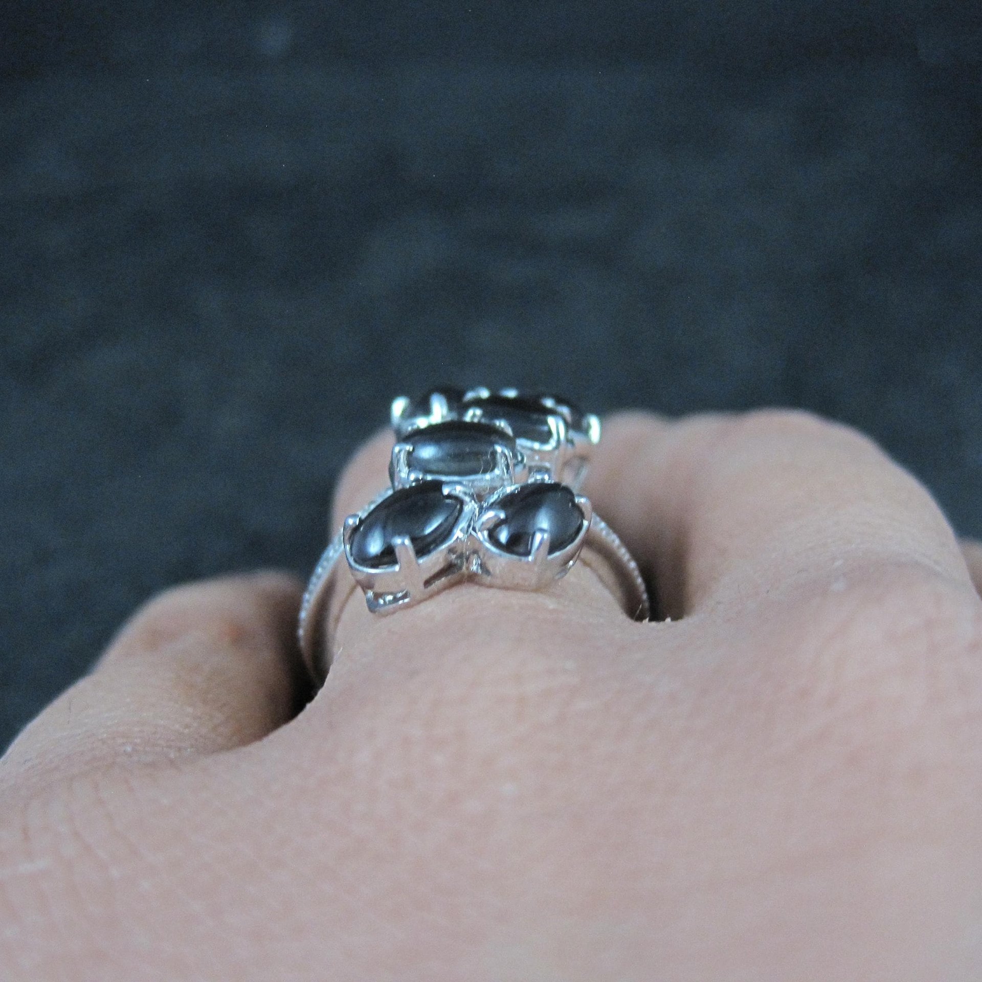 Black Cats Eye Sillimanite Ring Size 5 Sterling Silver Estate Jewelry