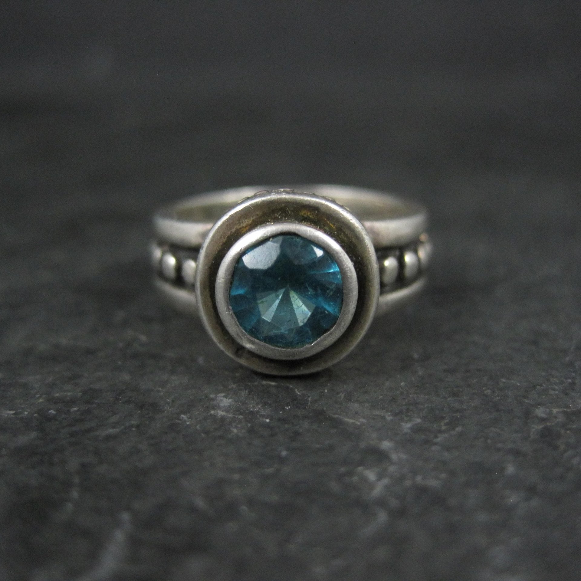 Estate Sterling Blue Topaz Ring Size 4.5
