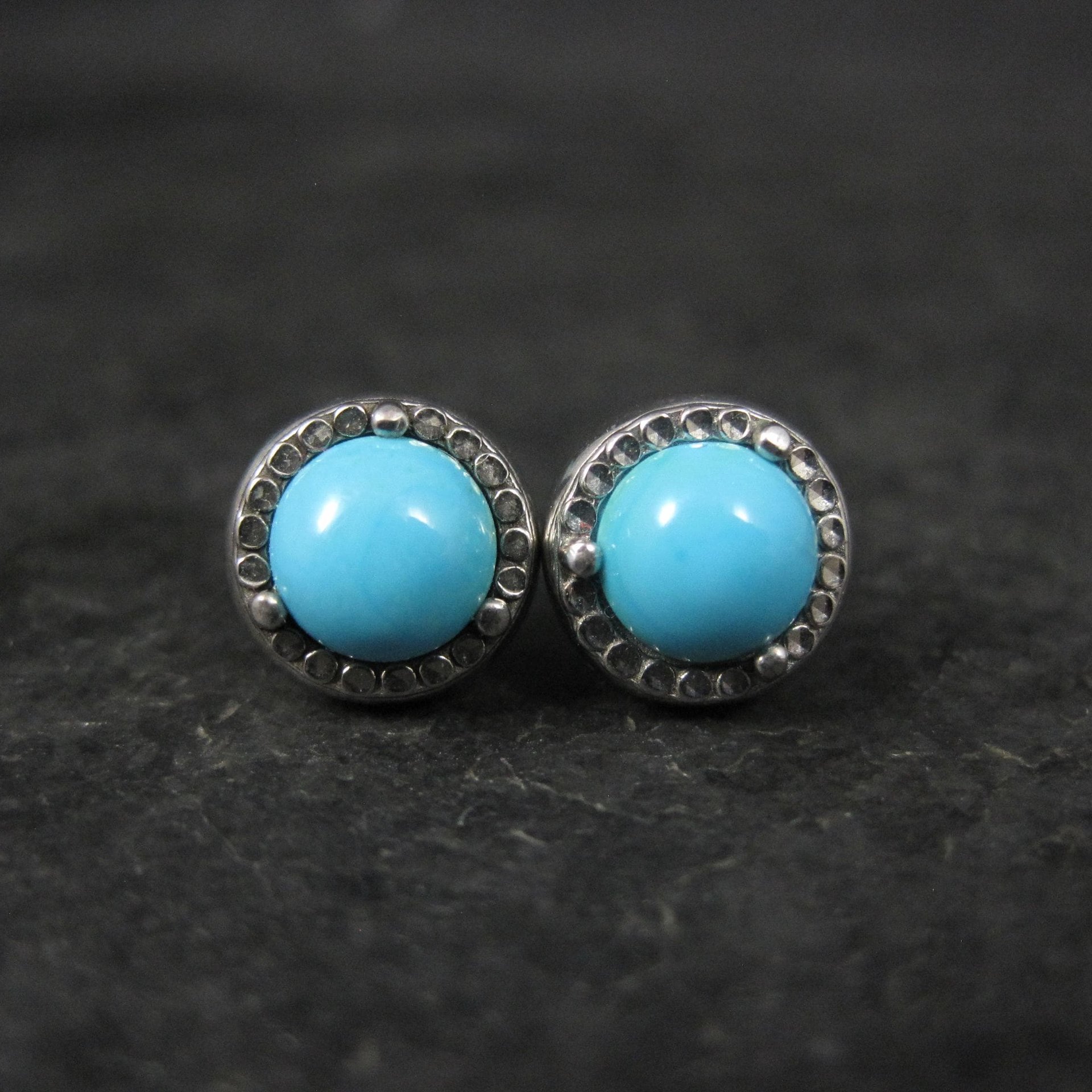 Estate Turquoise Stud Earrings Sterling Silver