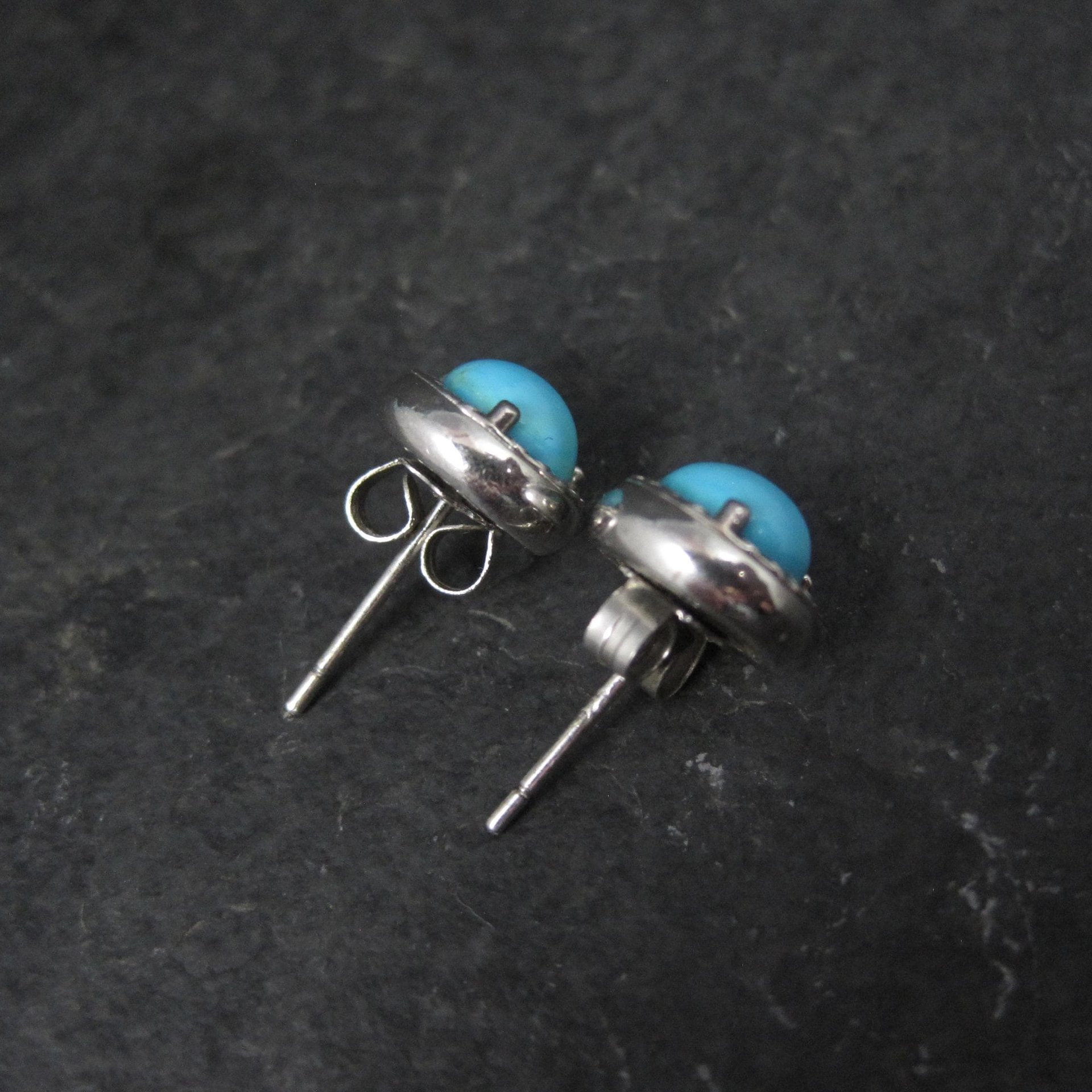 Estate Turquoise Stud Earrings Sterling Silver
