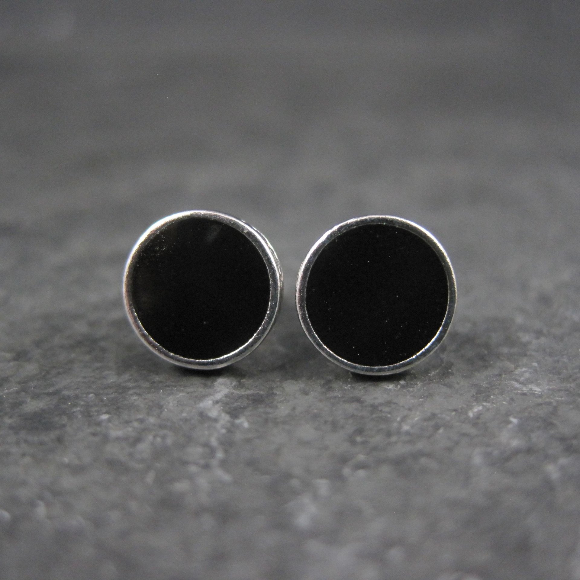Vintage Sterling Silver Onyx Greek Key Stud Earrings