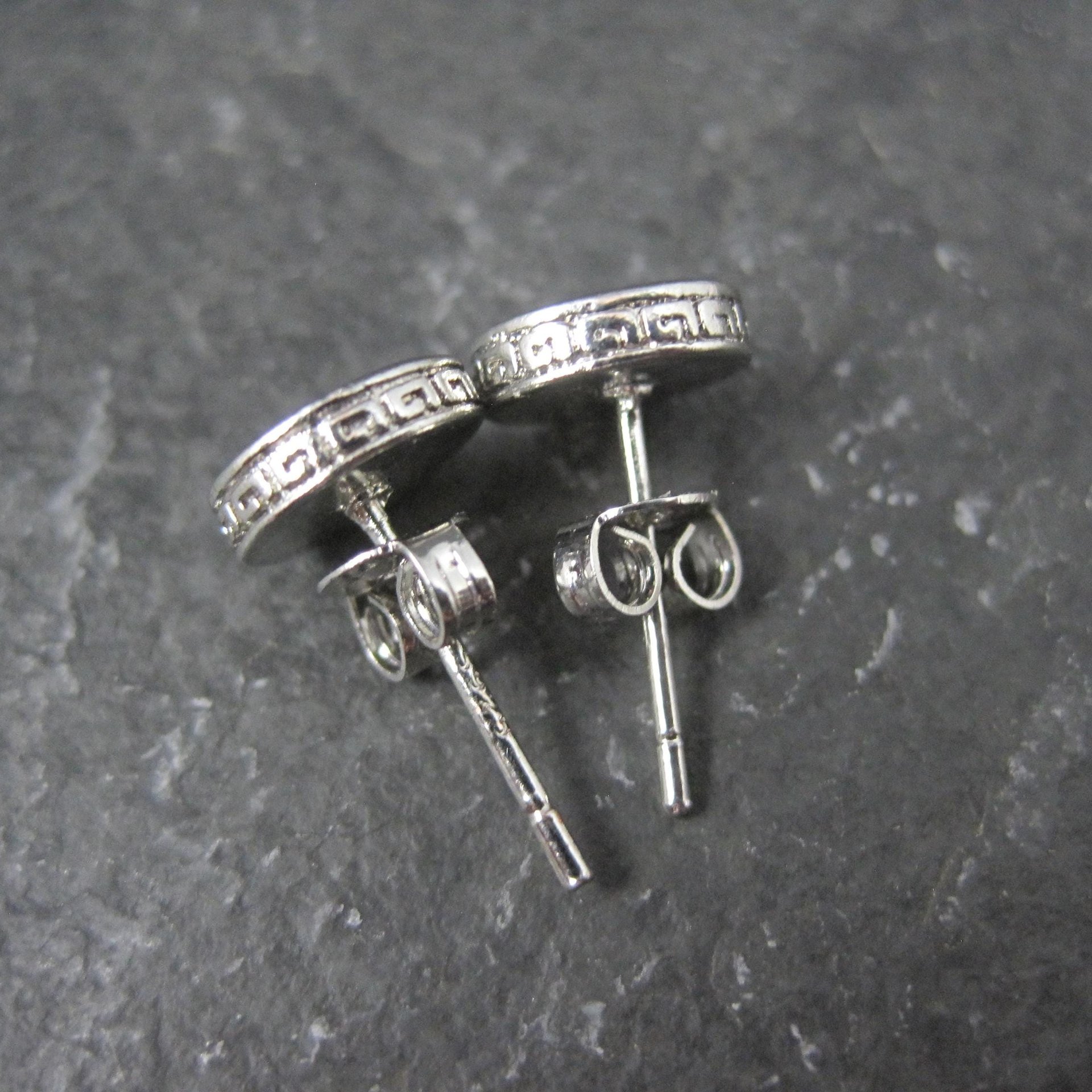 Vintage Sterling Silver Onyx Greek Key Stud Earrings