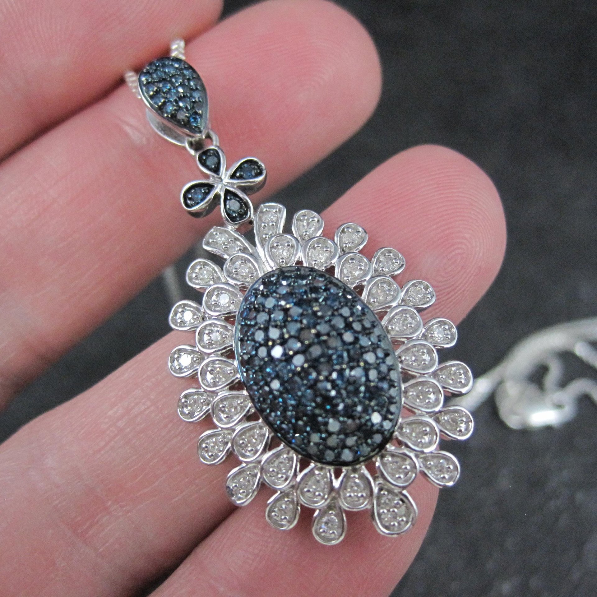 Estate Blue and White Diamond Pendant Necklace
