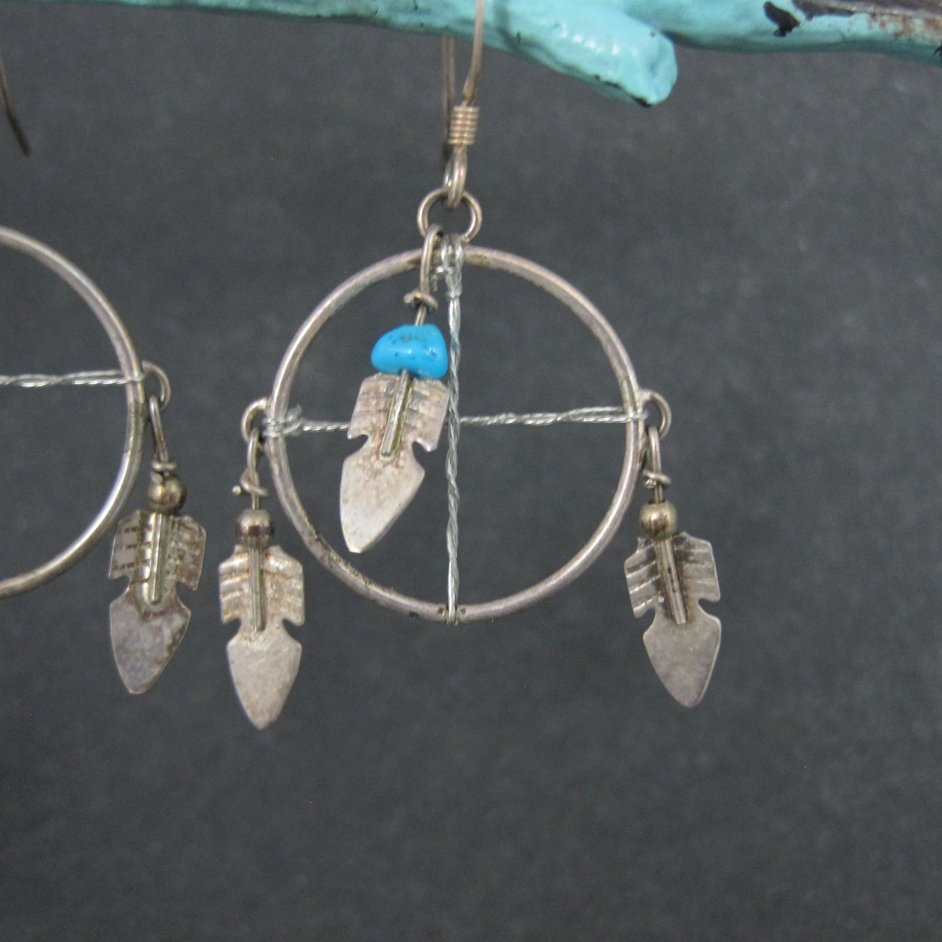 Vintage Turquoise Feather Earrings Southwestern Sterling Silver