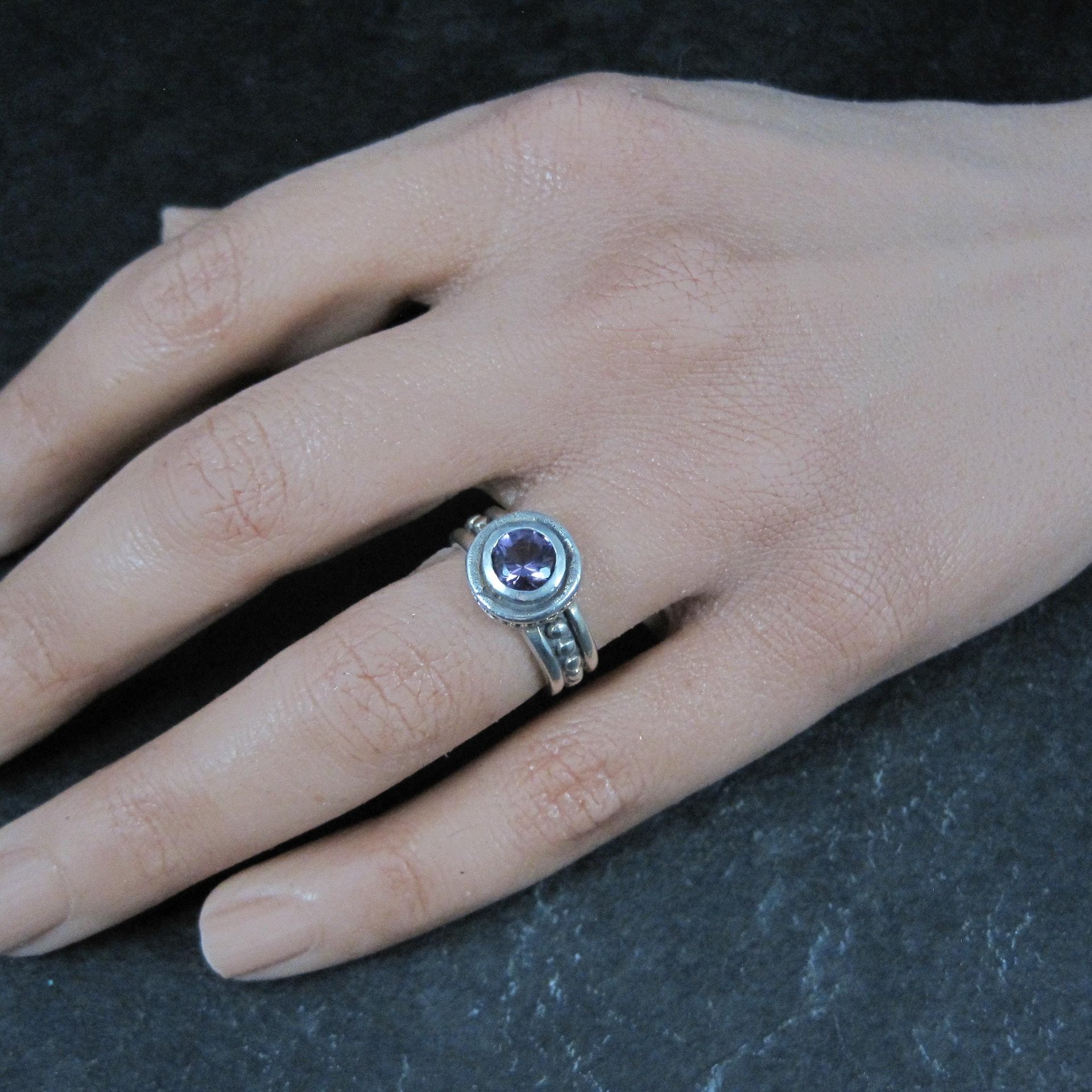 Estate Sterling Amethyst Ring Size 4.5