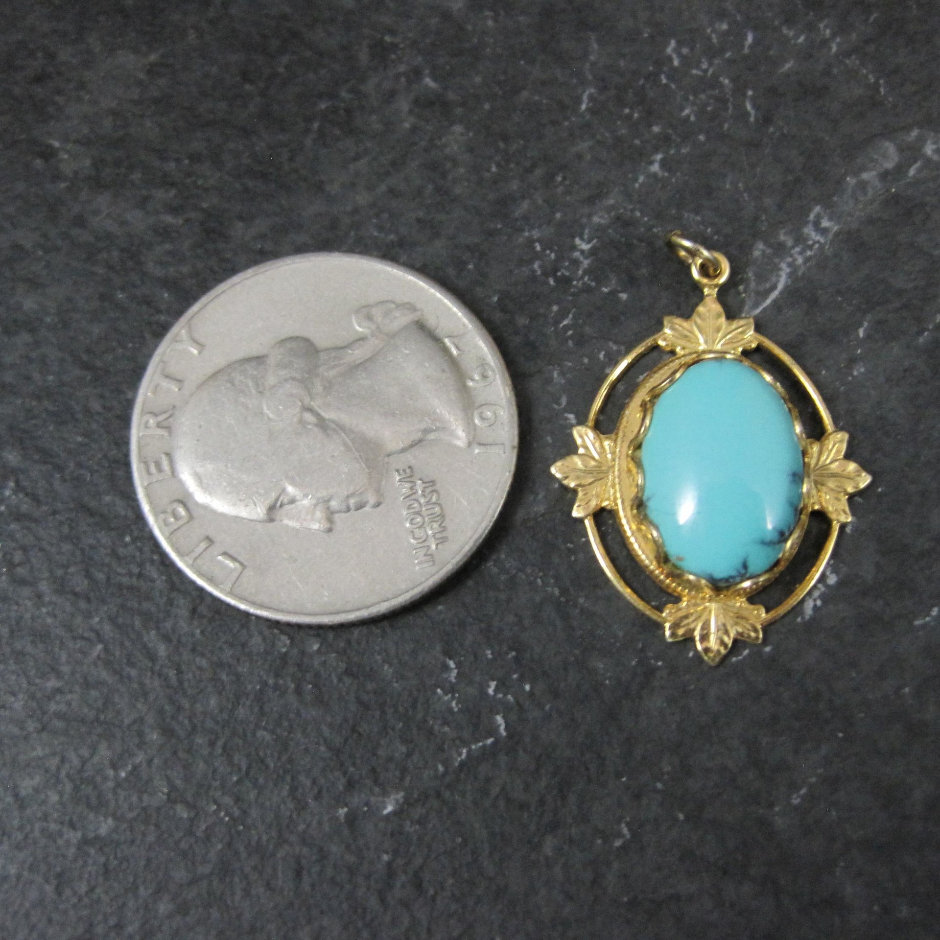 Art Deco Turquoise Charm Pendant Vintage Estate