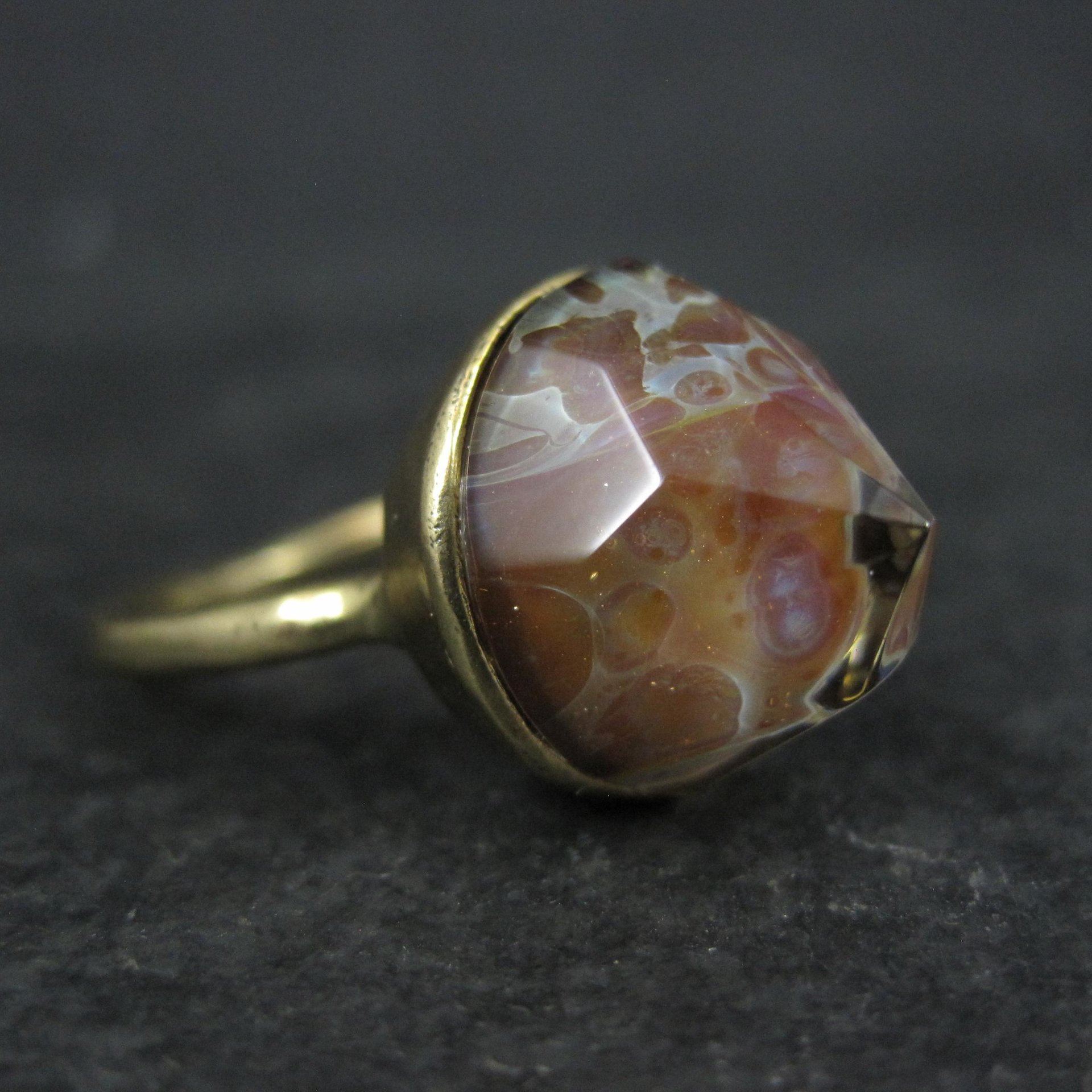 Bronze Art Glass Ring Size 7 One of a Kind