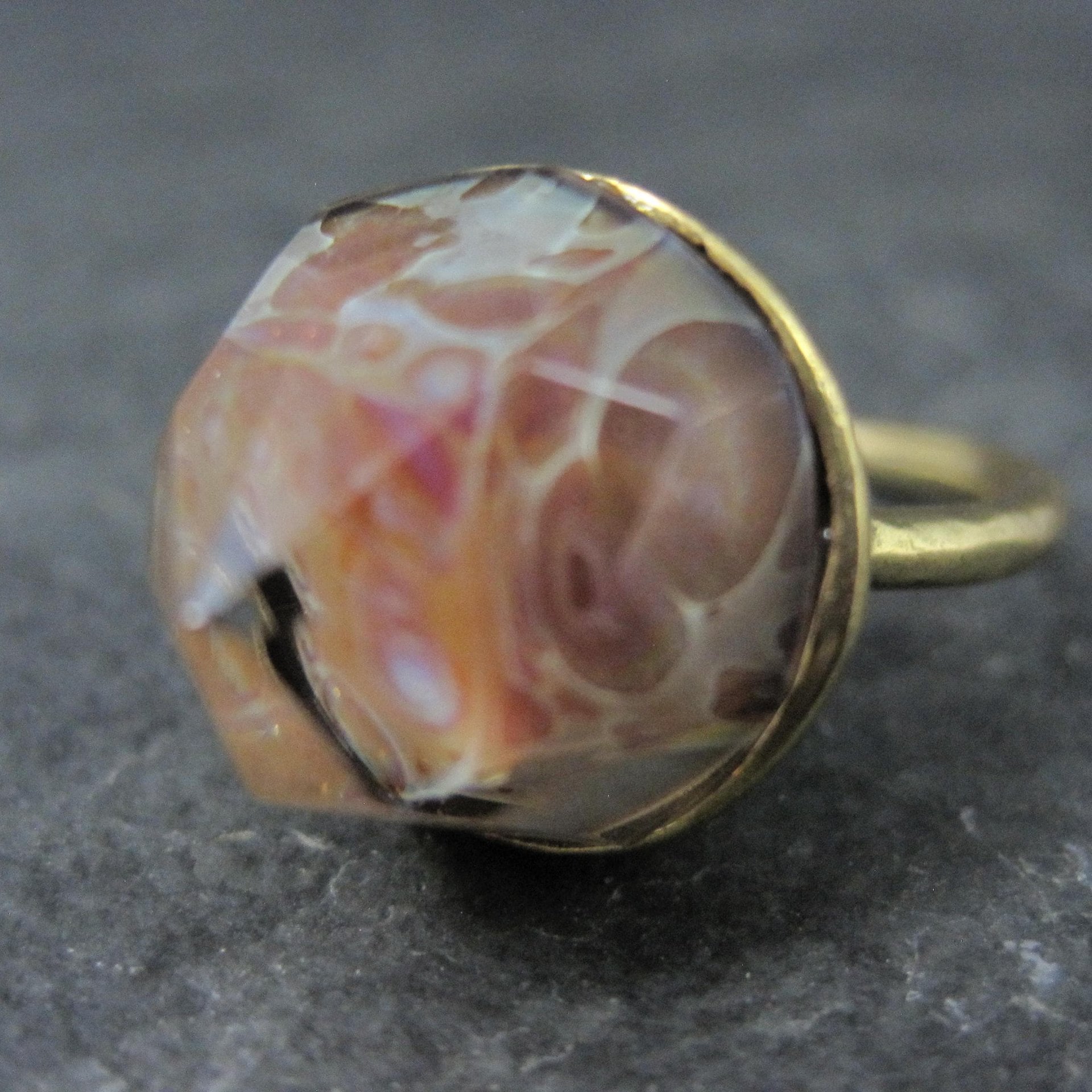 Bronze Art Glass Ring Size 7 One of a Kind