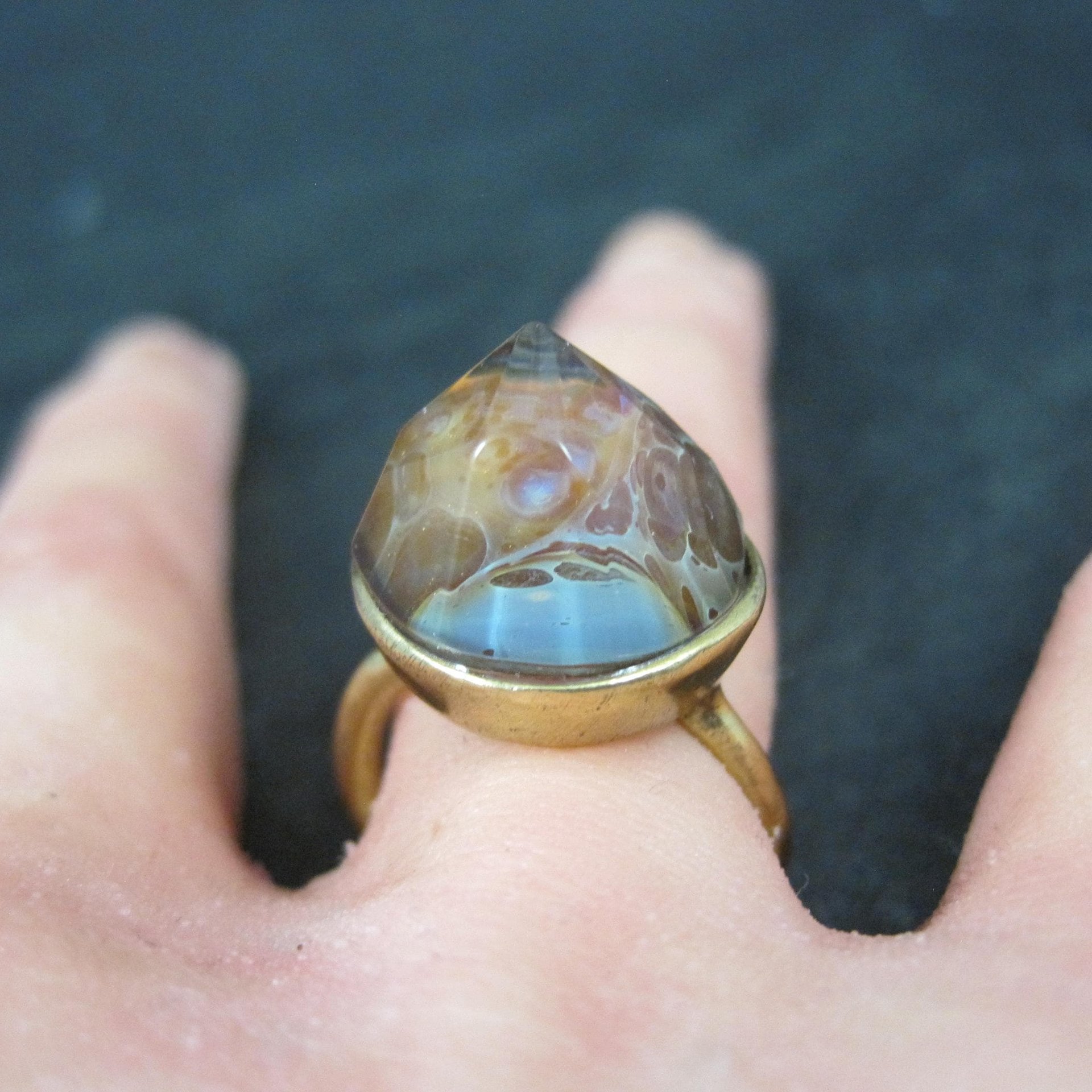 Bronze Art Glass Ring Size 7 One of a Kind