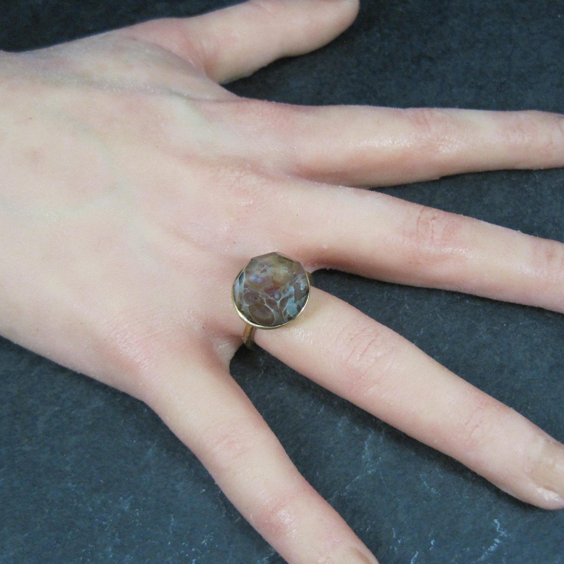 Bronze Art Glass Ring Size 7 One of a Kind