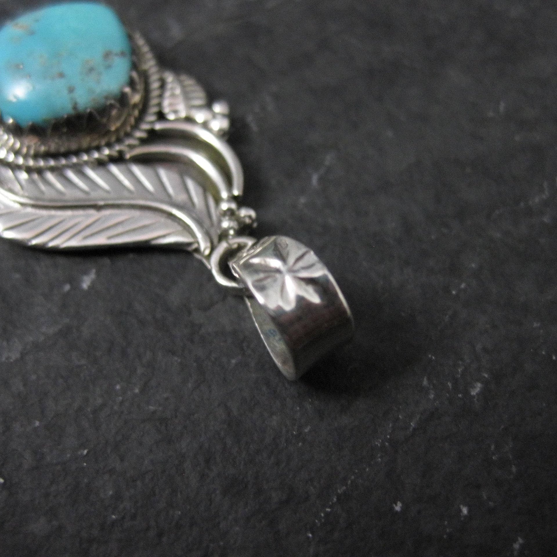Southwestern Turquoise Feather Pendant Sterling Silver Estate Necklace