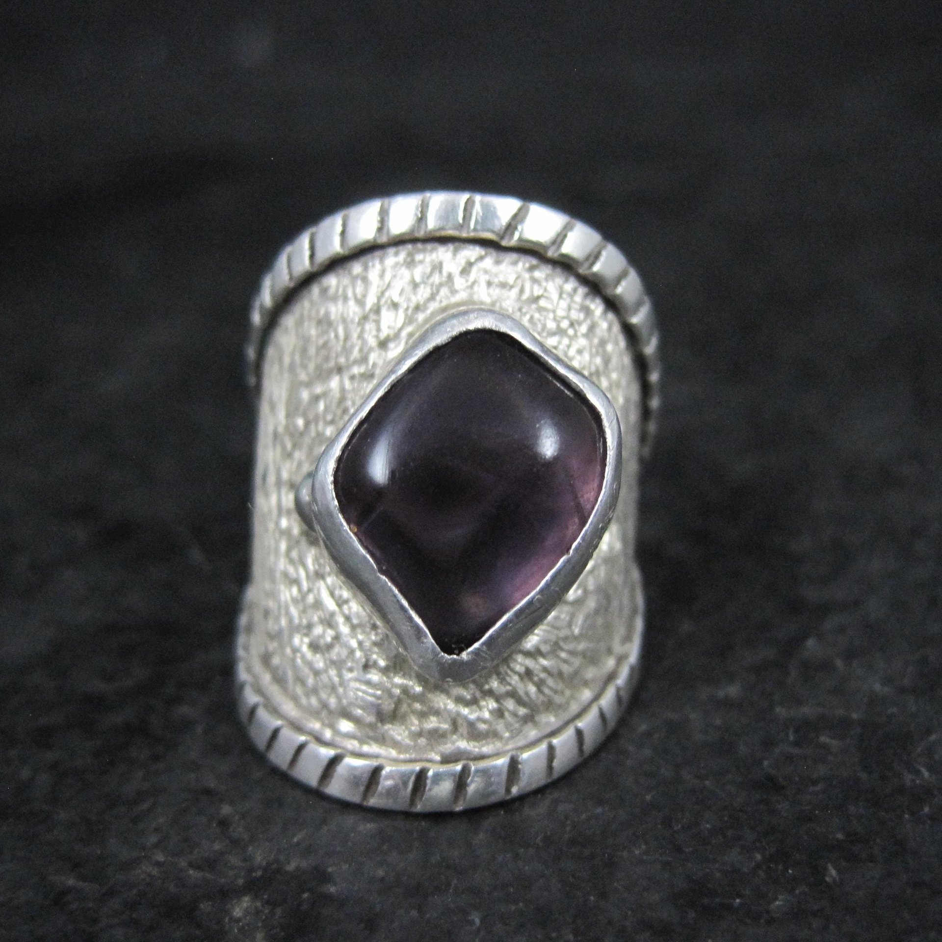Wide Sterling Silver Amethyst Ring Size 7.5