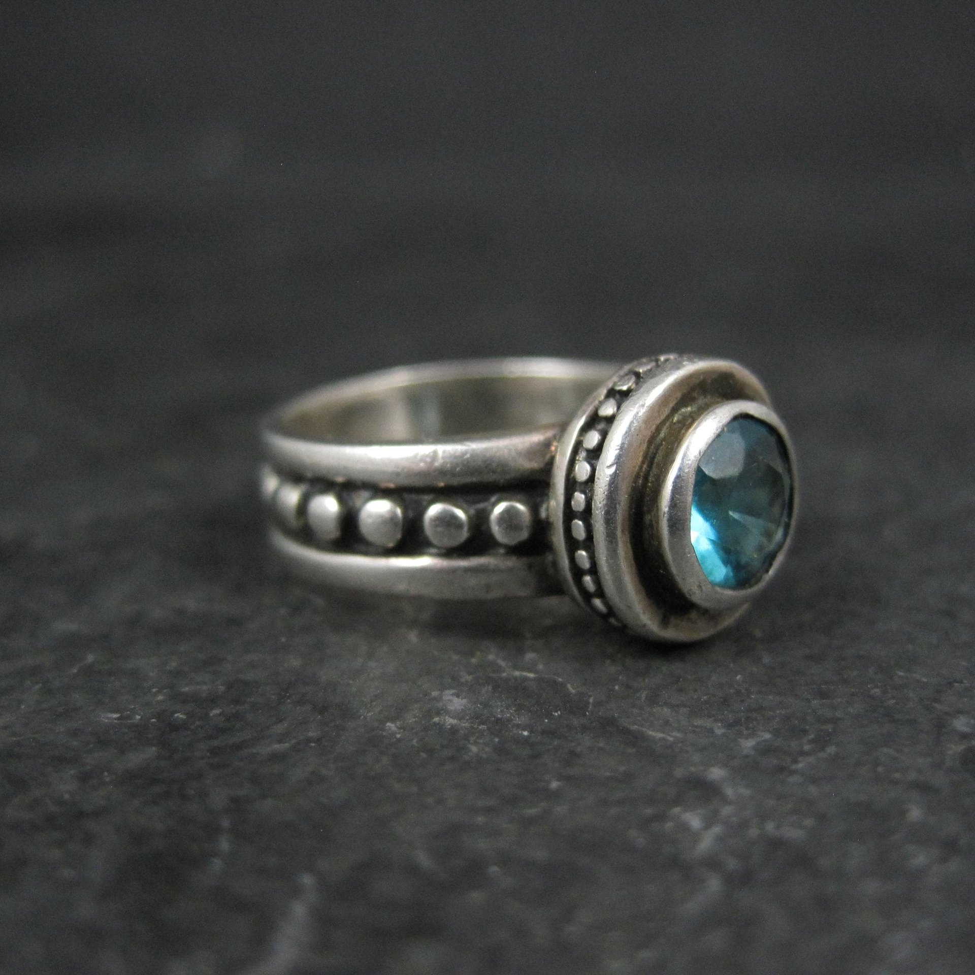 Estate Sterling Blue Topaz Ring Size 4.5