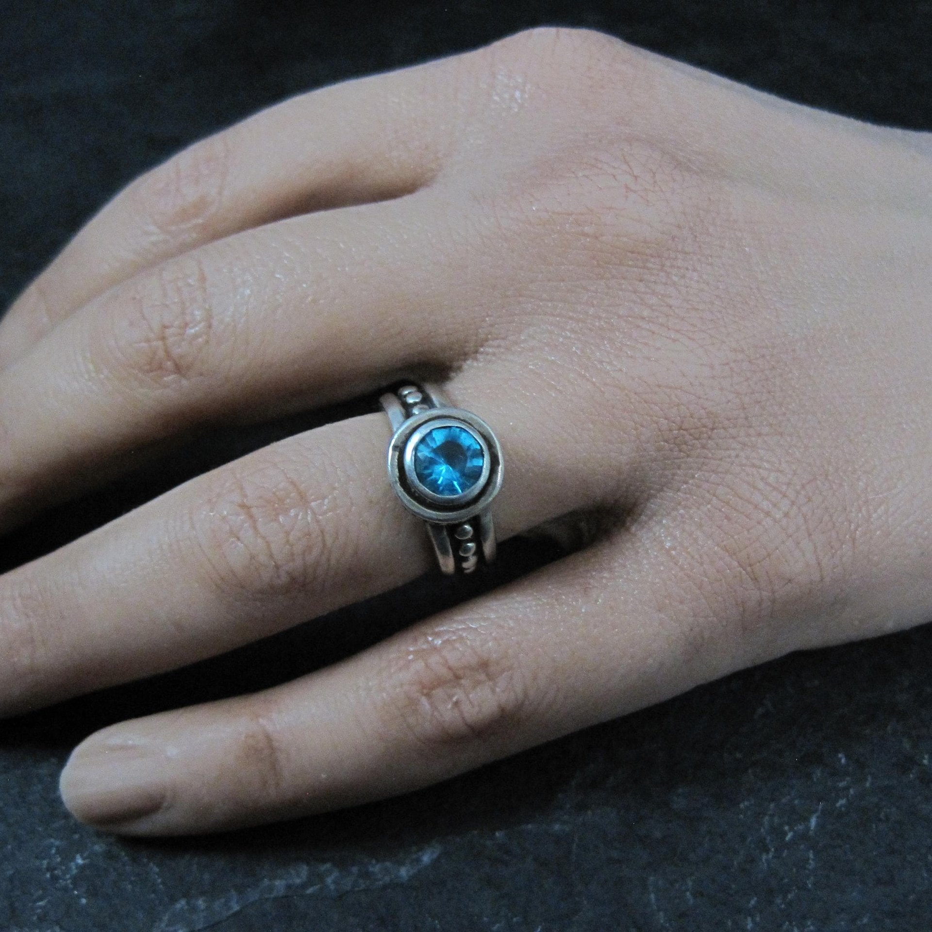 Estate Sterling Blue Topaz Ring Size 4.5