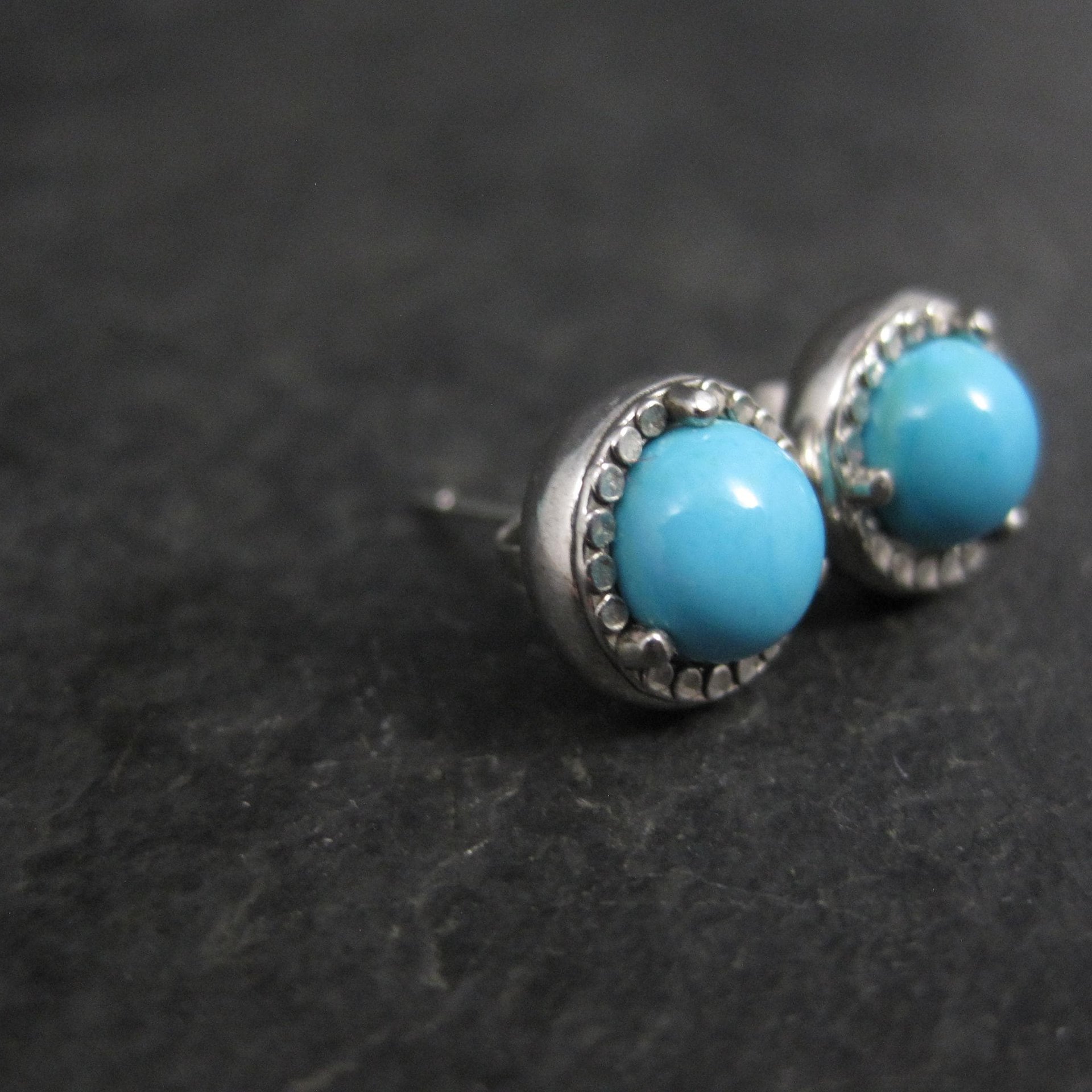 Estate Turquoise Stud Earrings Sterling Silver