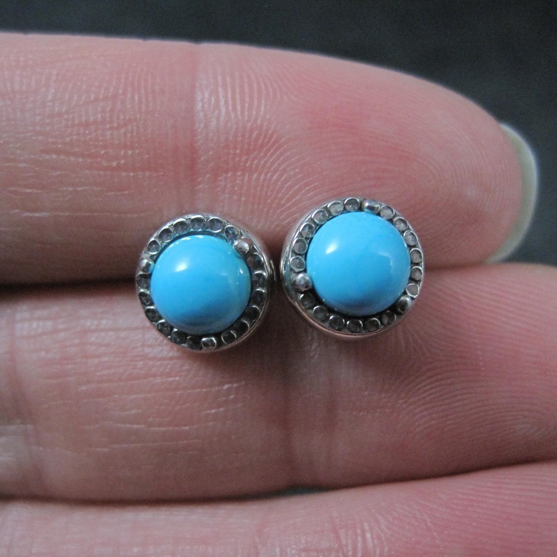 Estate Turquoise Stud Earrings Sterling Silver