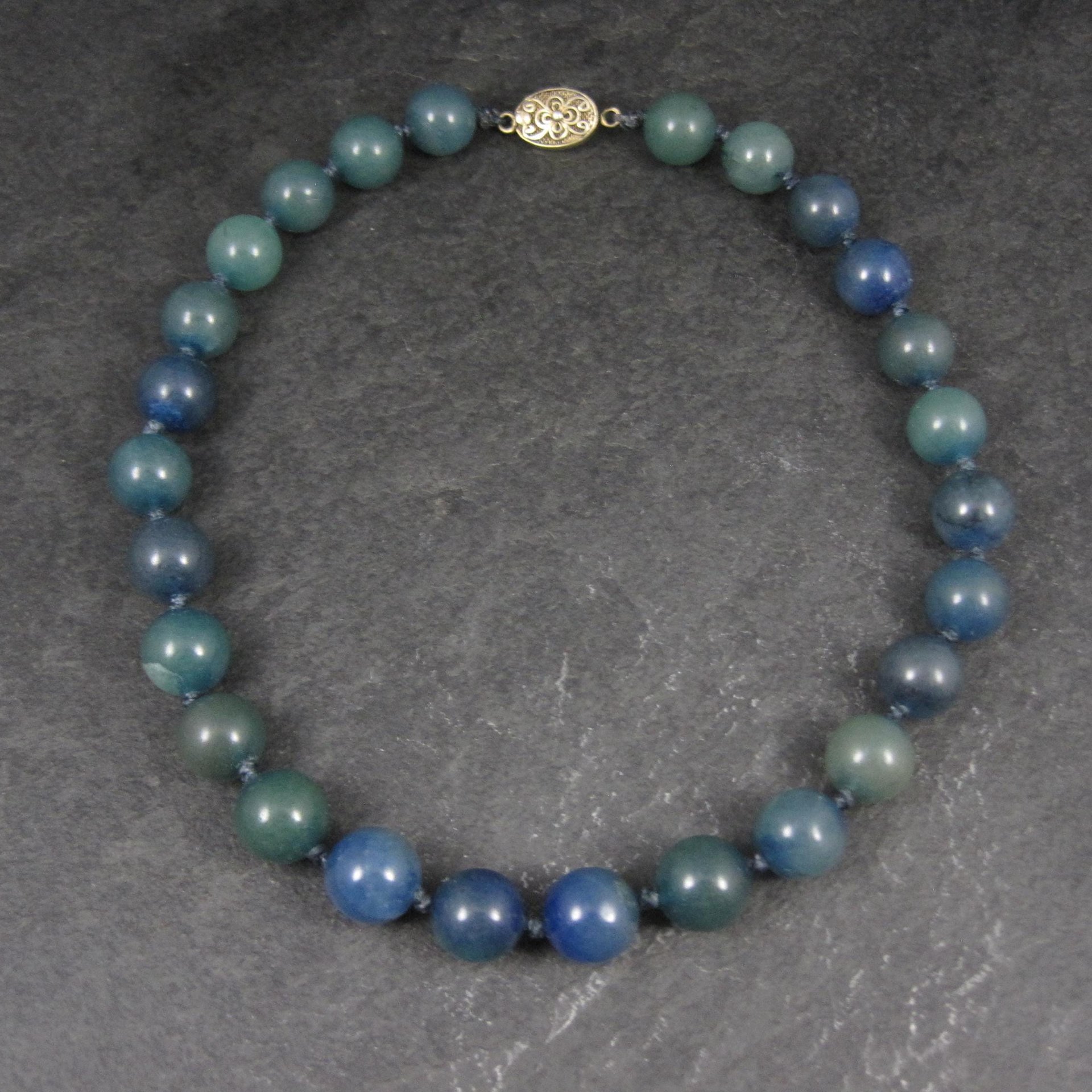 Vintage 12mm Blue Green Jadeite Jade Necklace Chinese Import 16 Inches