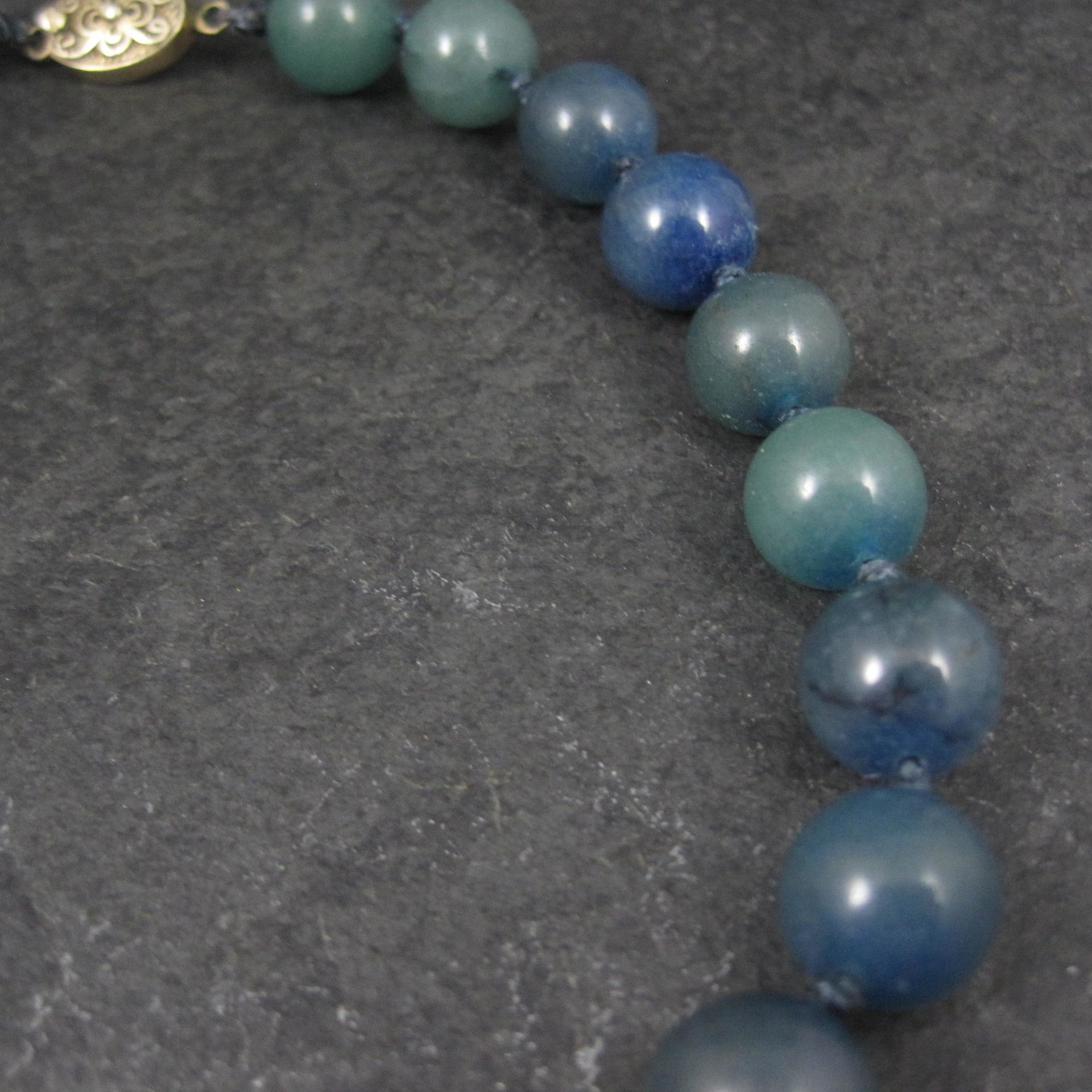 Vintage 12mm Blue Green Jadeite Jade Necklace Chinese Import 16 Inches