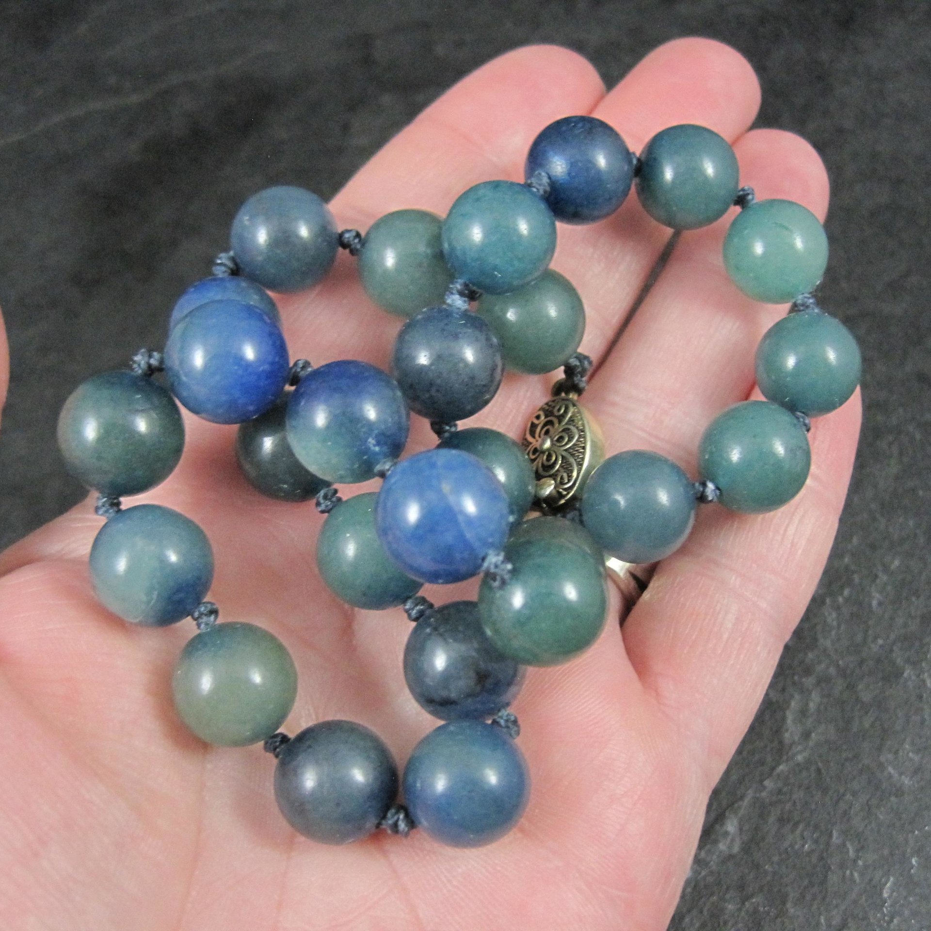 Vintage 12mm Blue Green Jadeite Jade Necklace Chinese Import 16 Inches