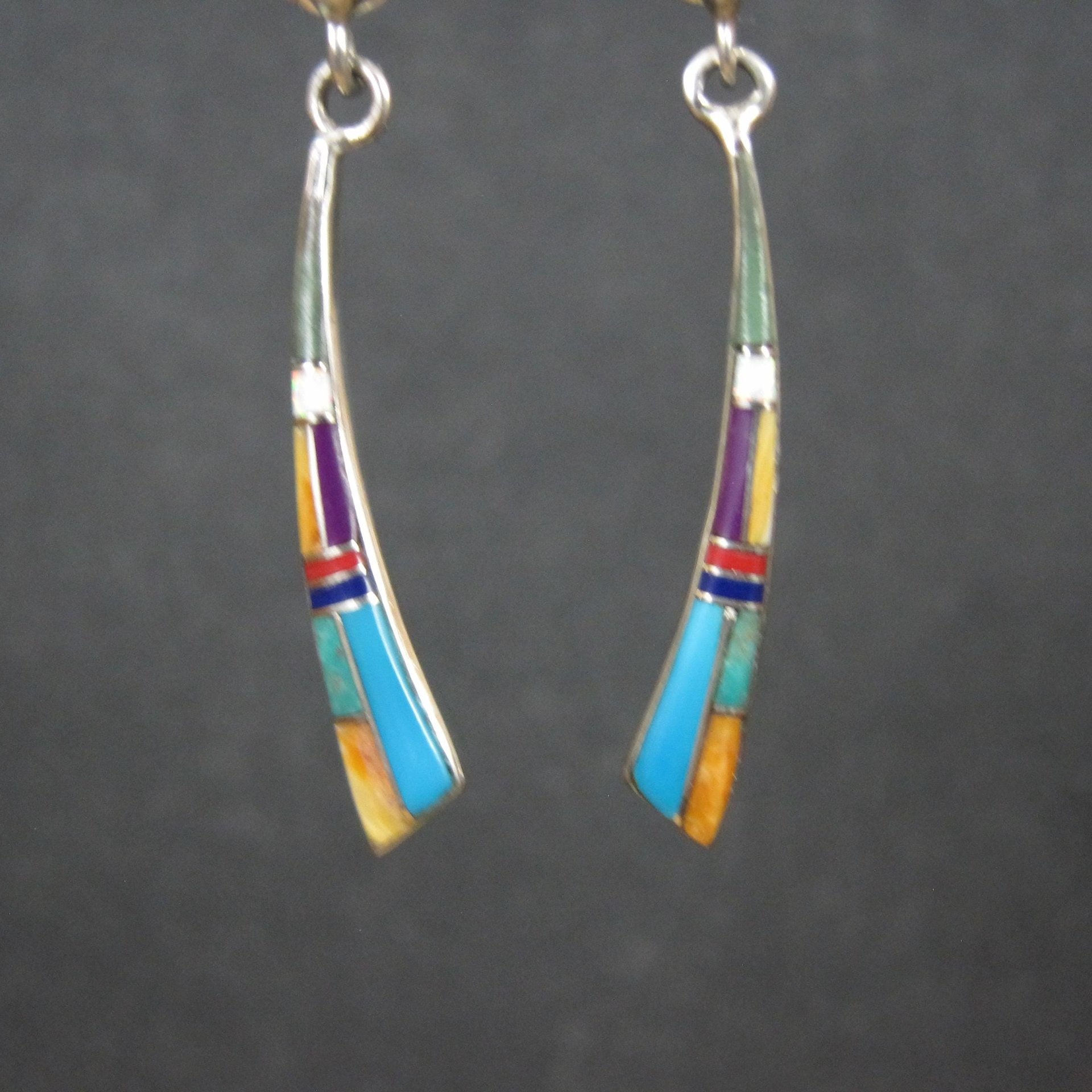 Dainty Southwestern Inlay Earrings Sterling Silver Estate Jewelry