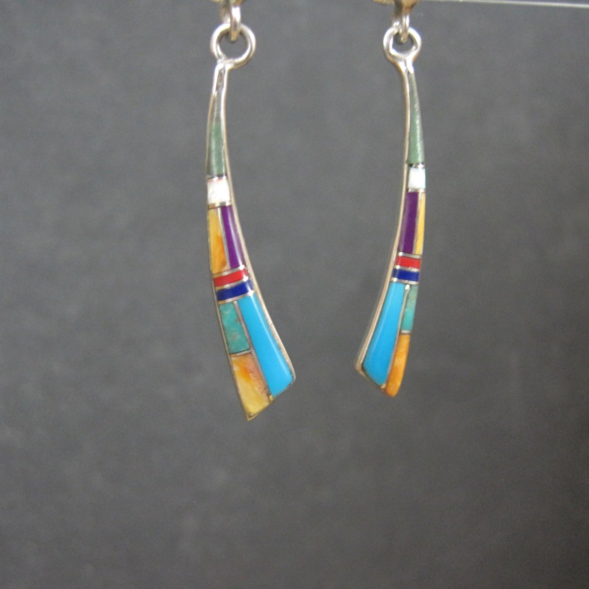 Dainty Southwestern Inlay Earrings Sterling Silver Estate Jewelry