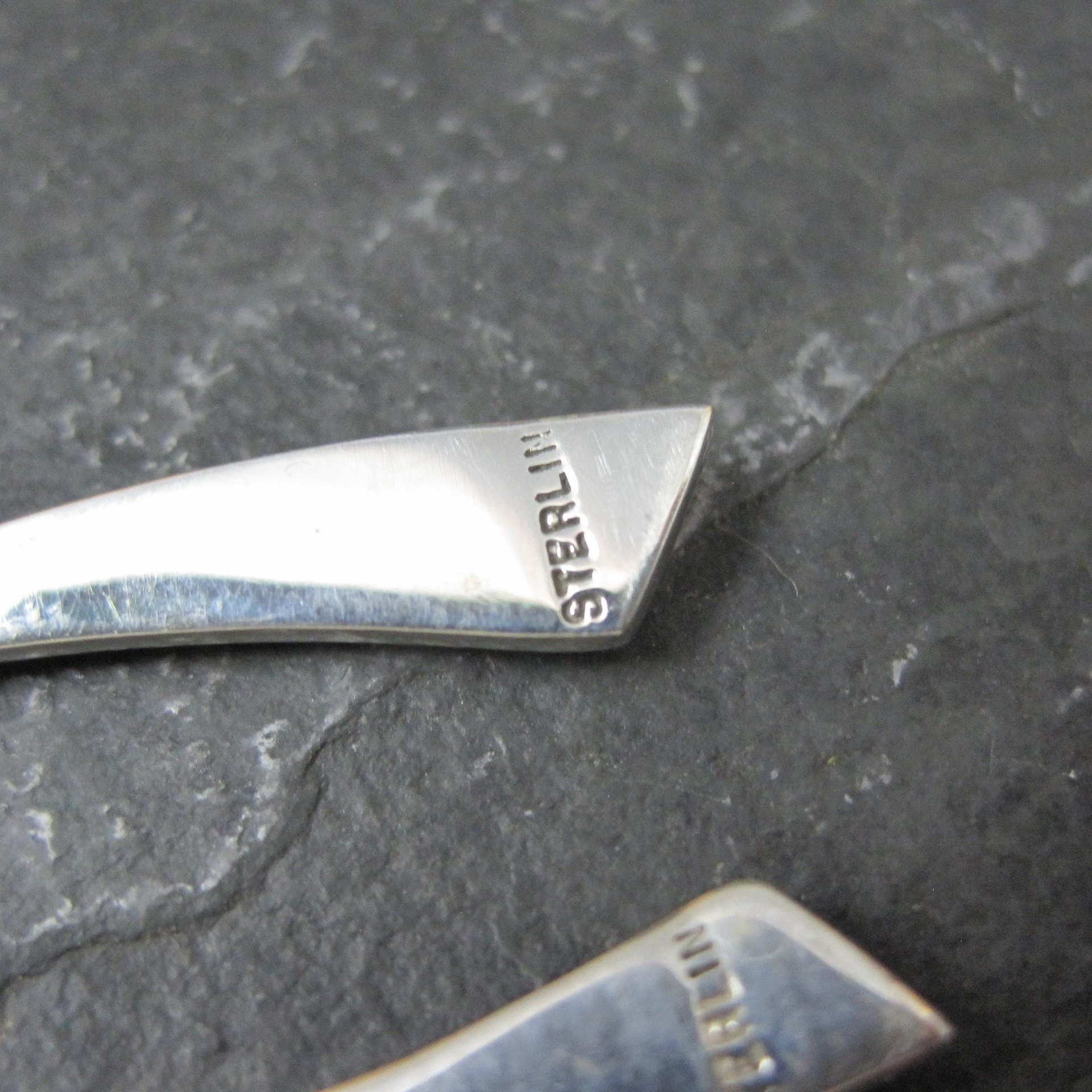 Dainty Southwestern Inlay Earrings Sterling Silver Estate Jewelry