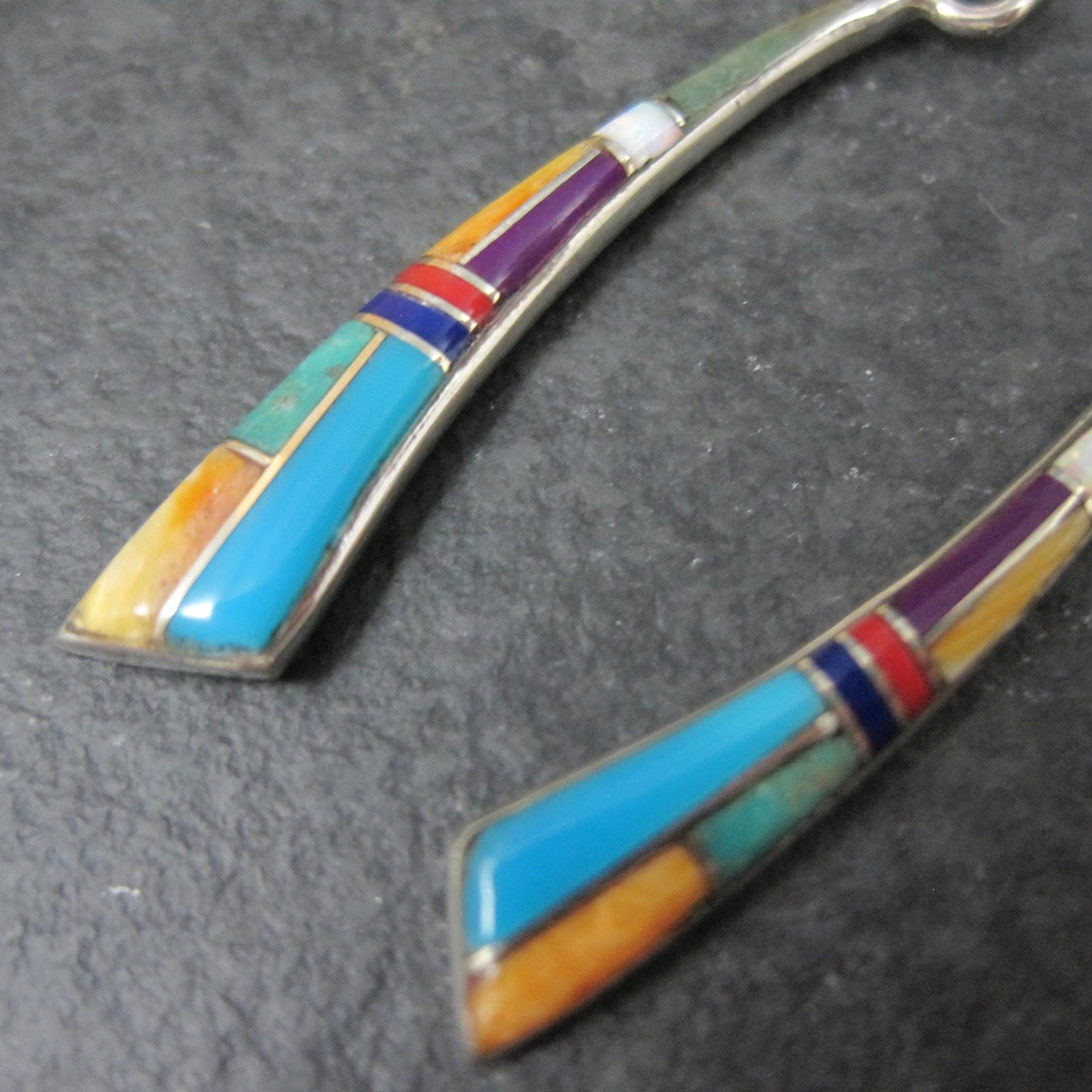 Dainty Southwestern Inlay Earrings Sterling Silver Estate Jewelry