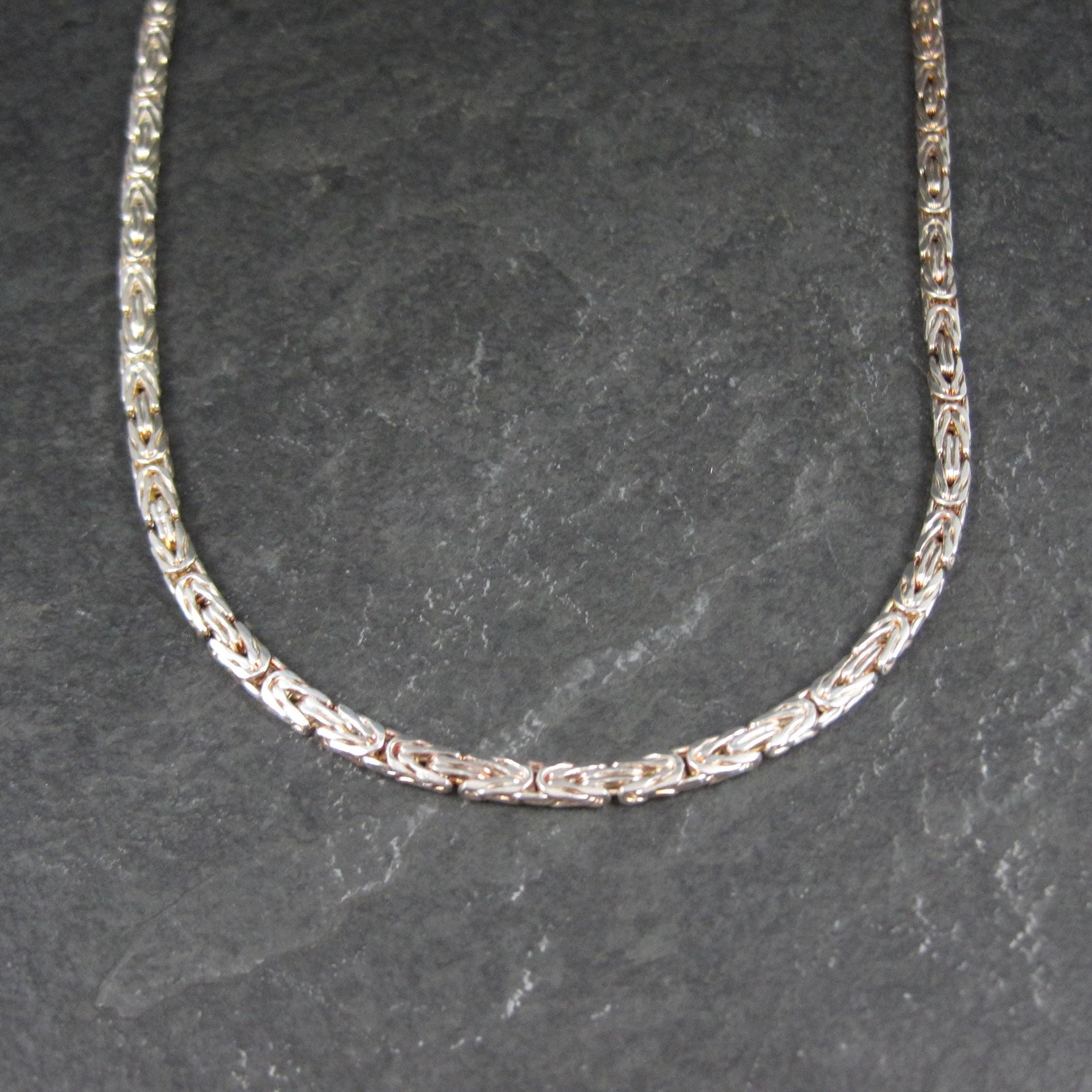 4mm Italian Flat Byzantine Chain Necklace 24 Inches Sterling Silver