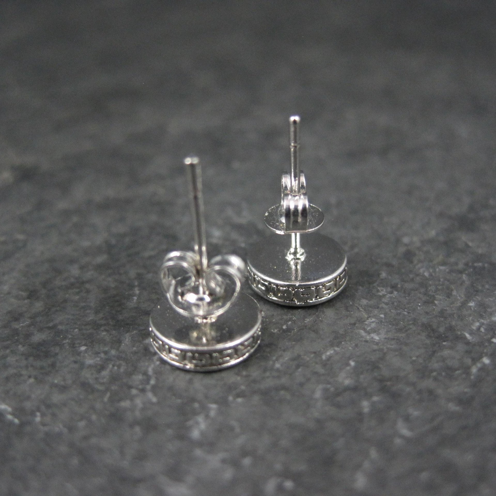Vintage Sterling Silver Onyx Greek Key Stud Earrings