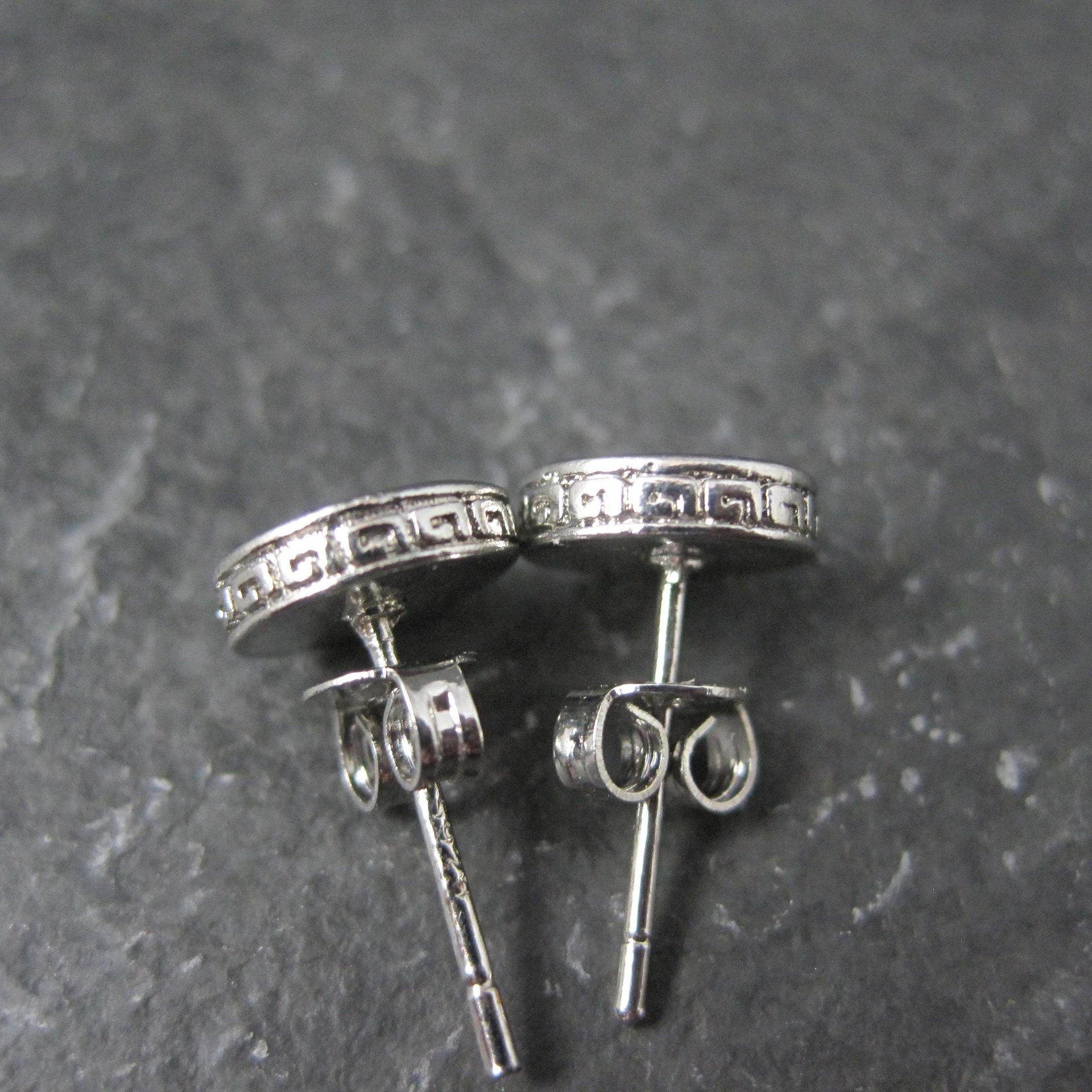 Vintage Sterling Silver Onyx Greek Key Stud Earrings