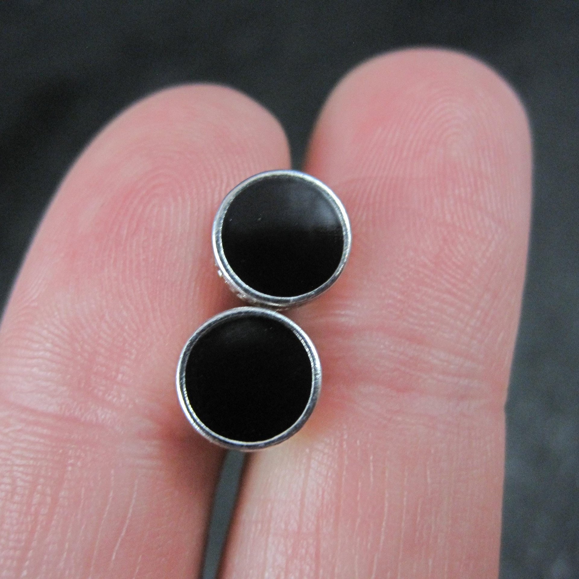 Vintage Sterling Silver Onyx Greek Key Stud Earrings