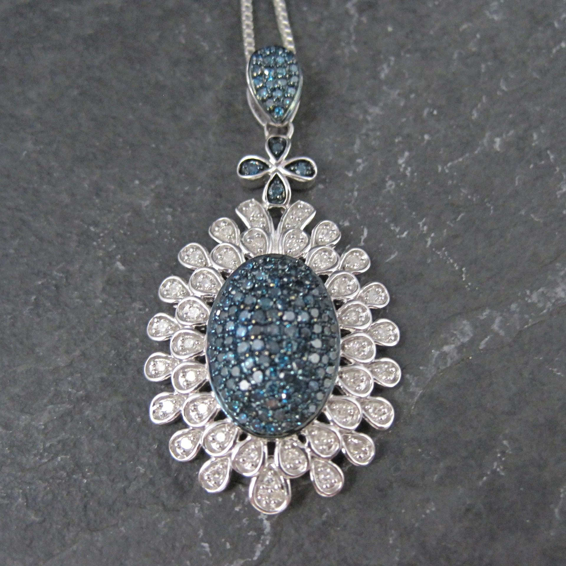 Estate Blue and White Diamond Pendant Necklace