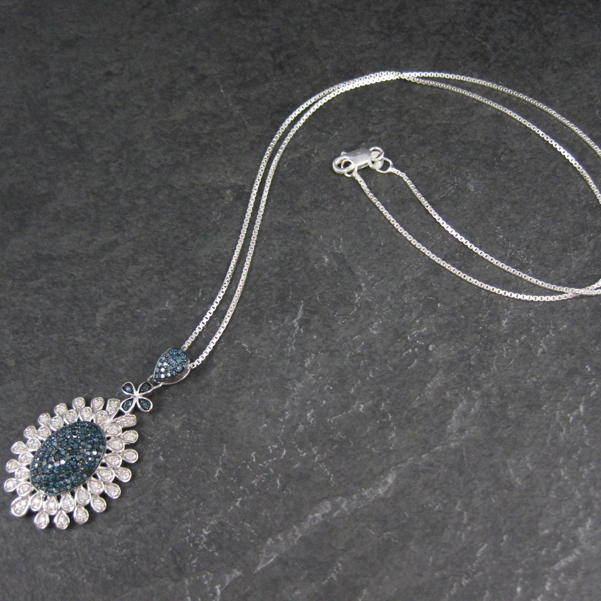 Estate Blue and White Diamond Pendant Necklace