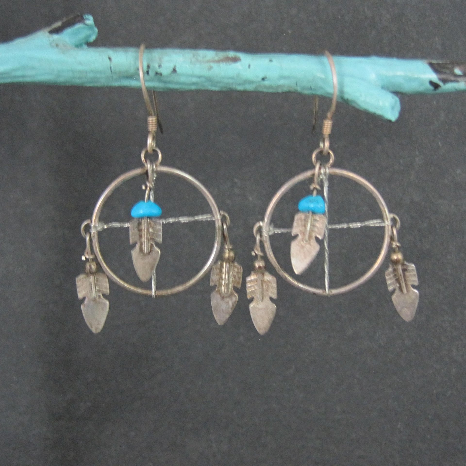 Vintage Turquoise Feather Earrings Southwestern Sterling Silver