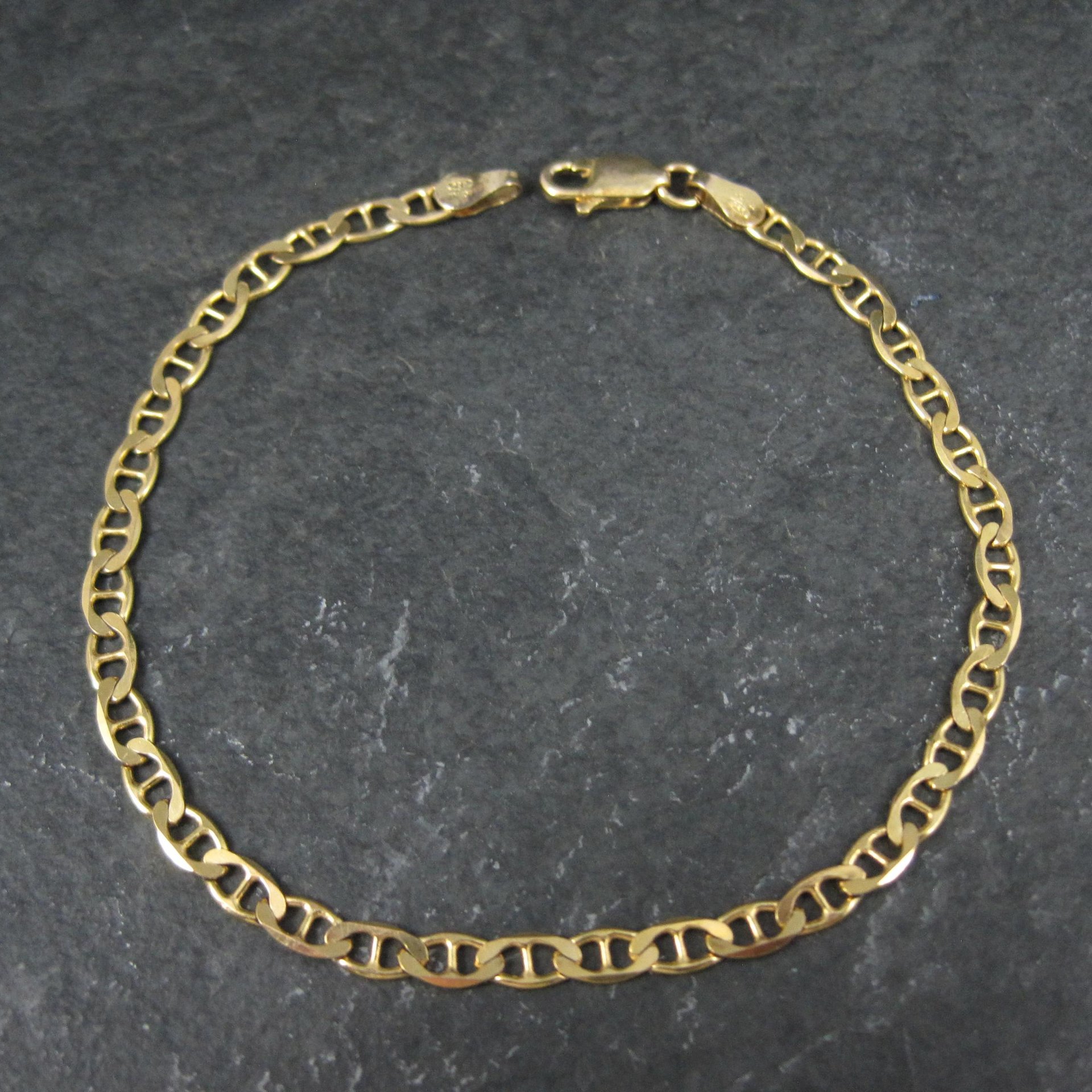 Italian Vermeil Sterling Flat Mariner Chain Bracelet 3mm 7.5 Inches