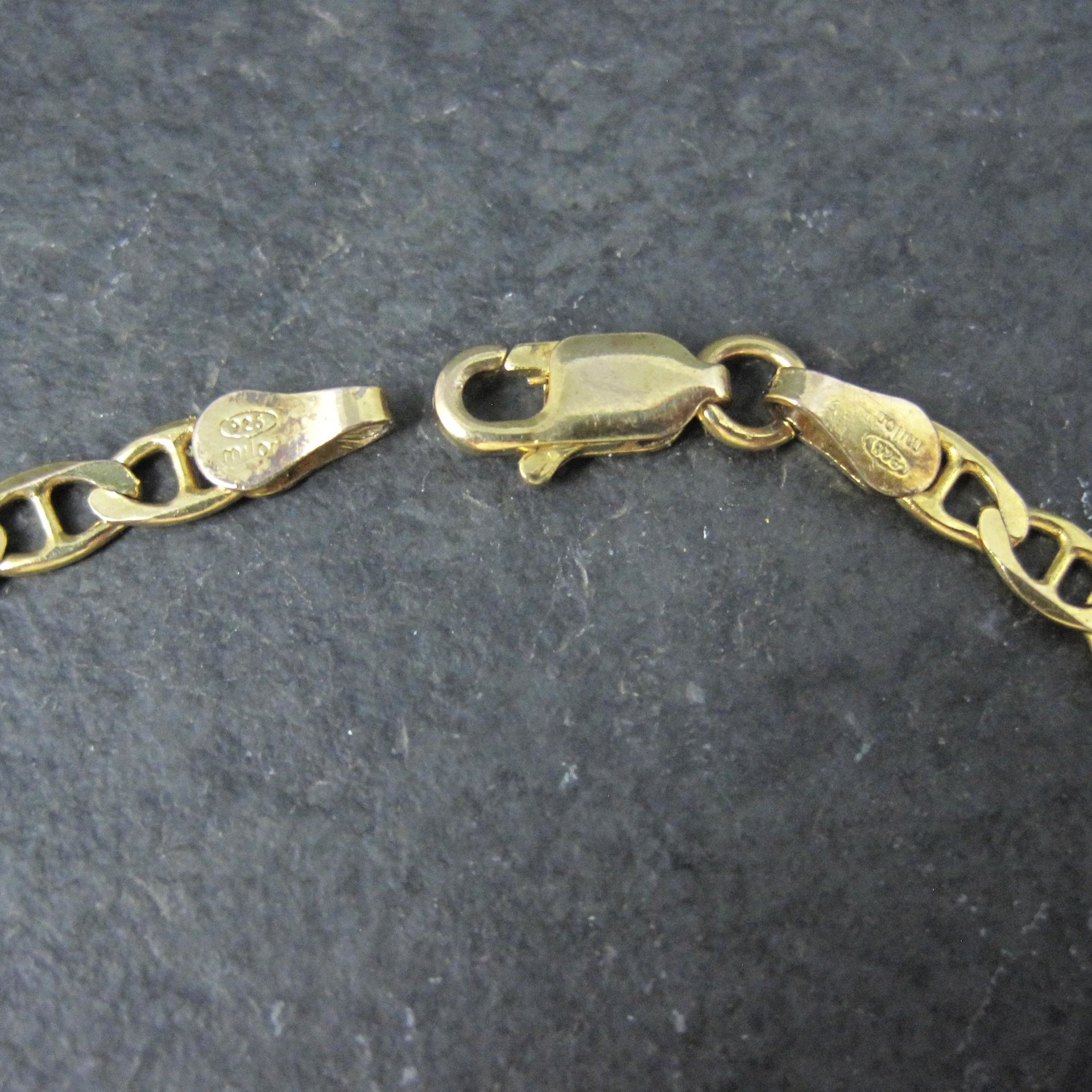 Italian Vermeil Sterling Flat Mariner Chain Bracelet 3mm 7.5 Inches