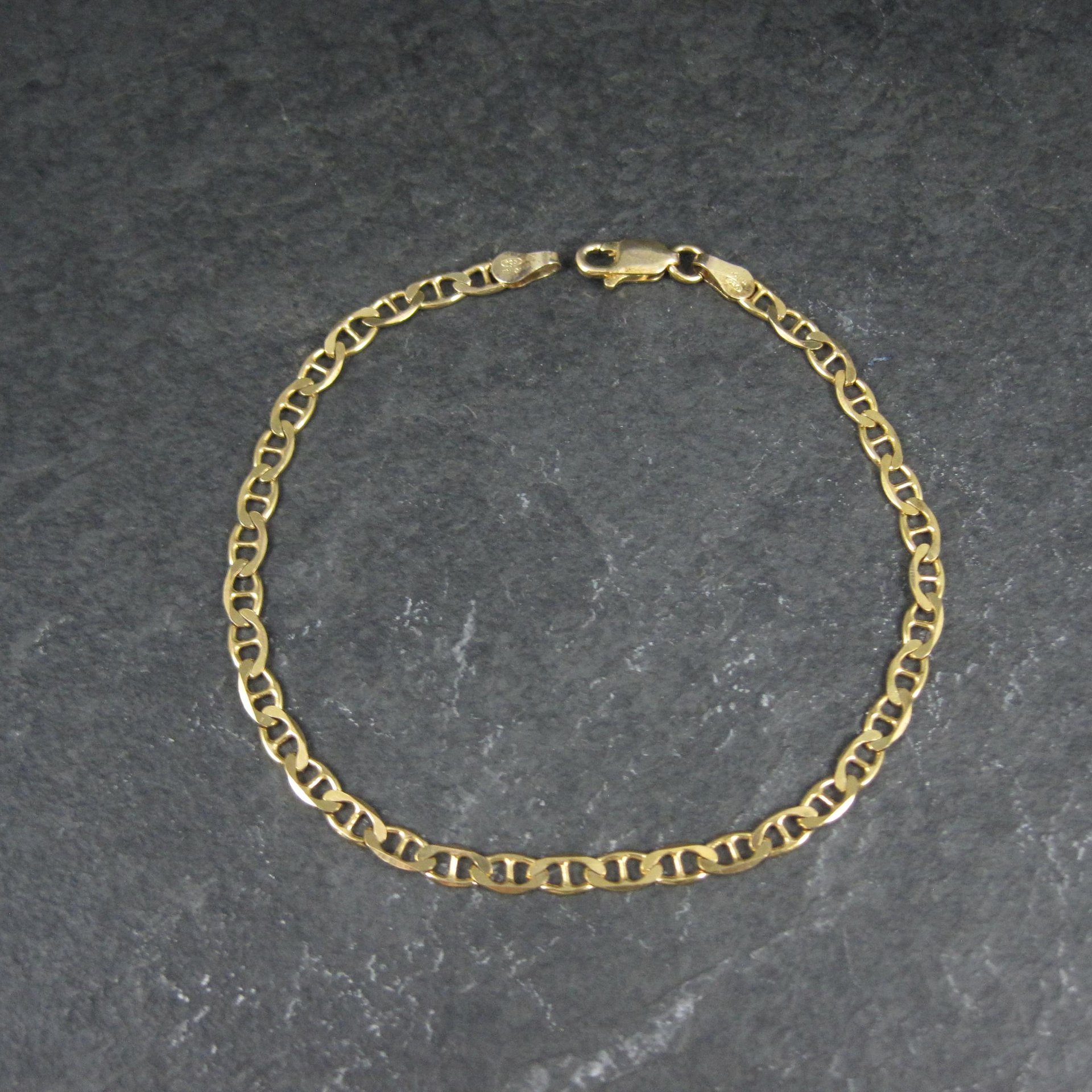 Italian Vermeil Sterling Flat Mariner Chain Bracelet 3mm 7.5 Inches
