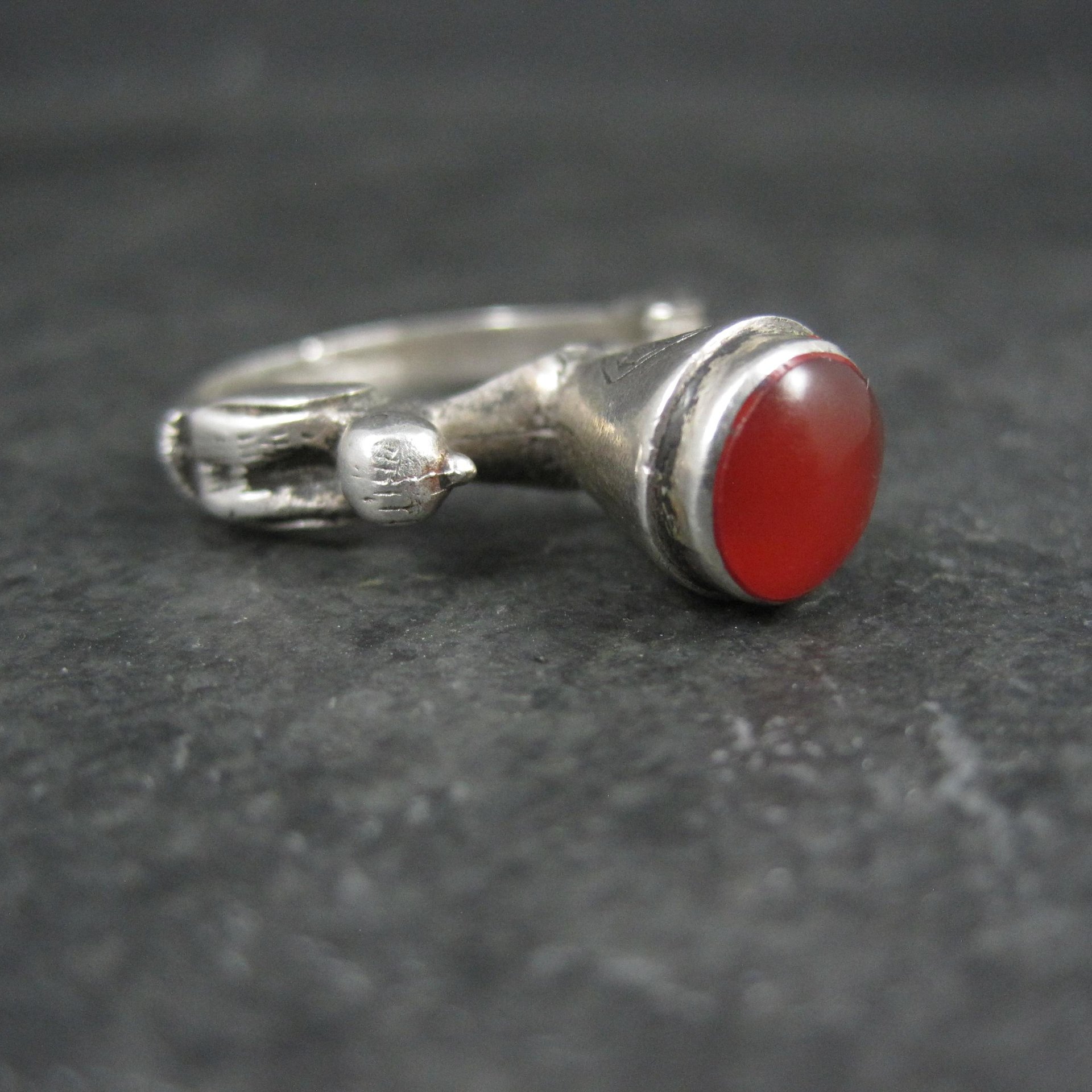 Vintage Carnelian Bird Ring Size 7 Unique Sterling Silver Jewelry