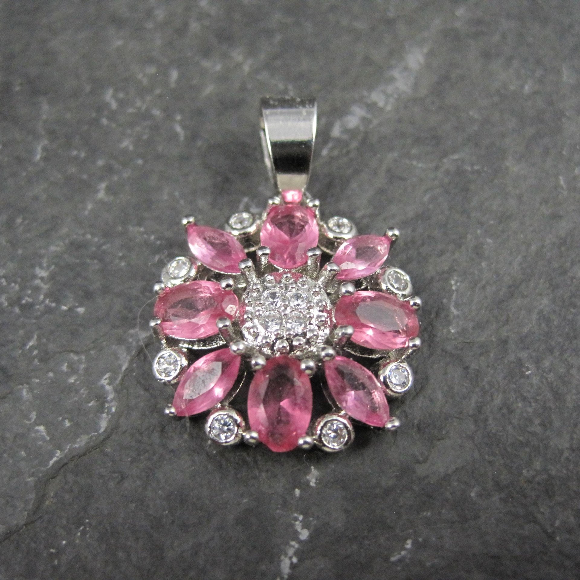 Sterling Silver Pink Flower Pendant