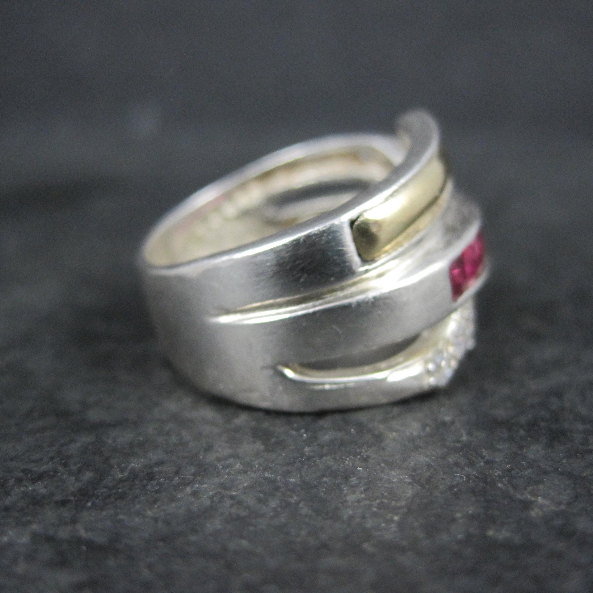 Vintage Ruby Ring Sterling Silver and 18K Yellow Gold Size 8
