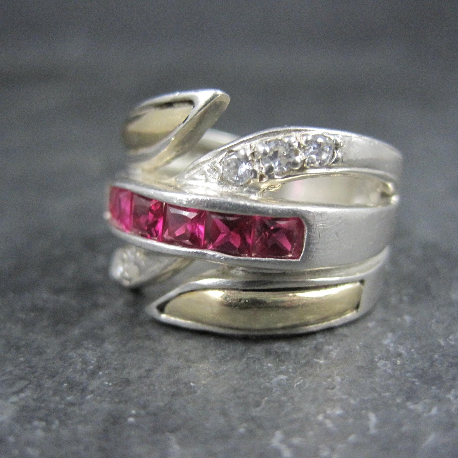 Vintage Ruby Ring Sterling Silver and 18K Yellow Gold Size 8