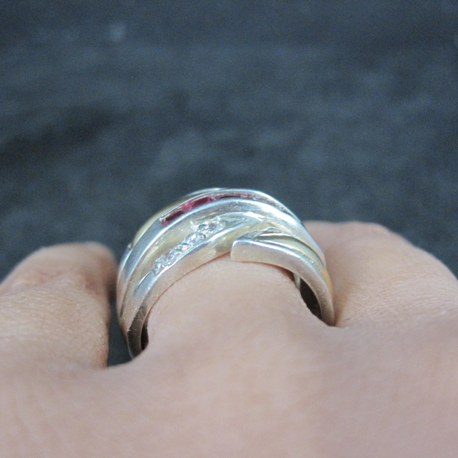 Vintage Ruby Ring Sterling Silver and 18K Yellow Gold Size 8