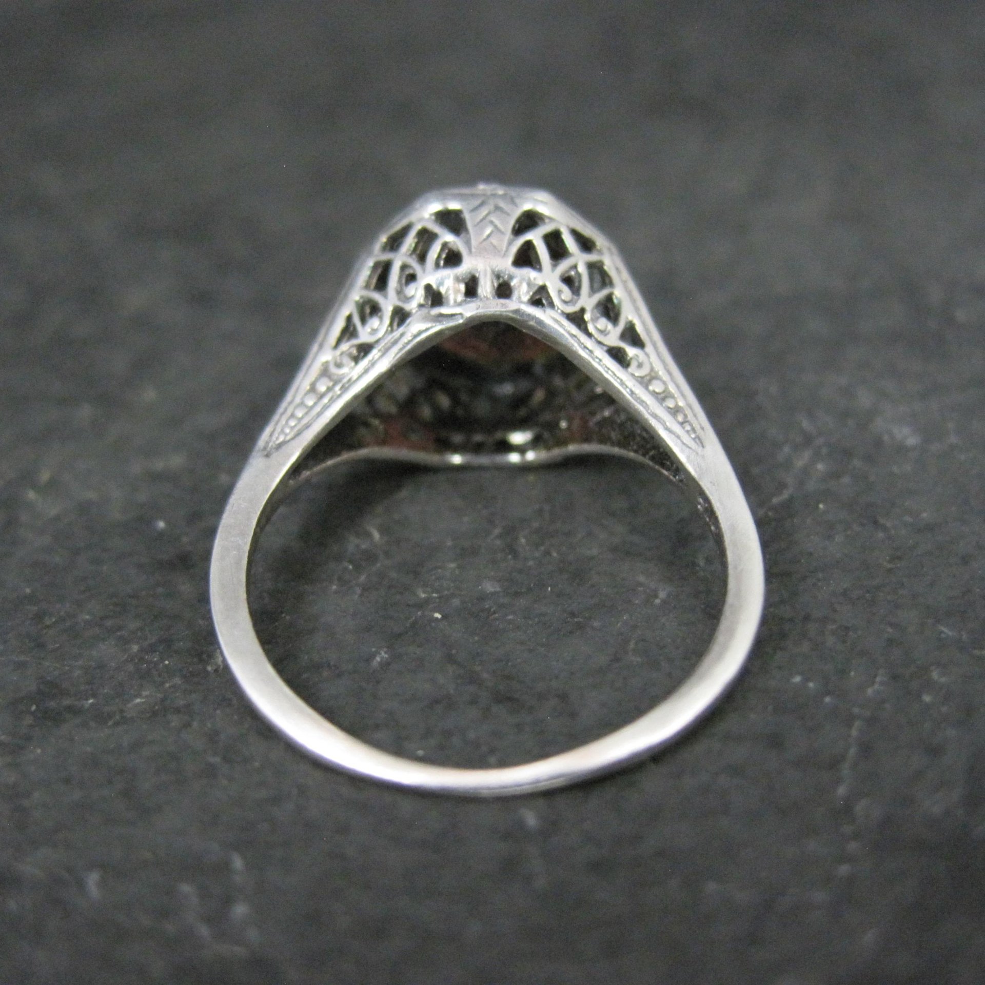 Vintage Filigree Garnet Solitaire Ring Size 5 Sterling Silver
