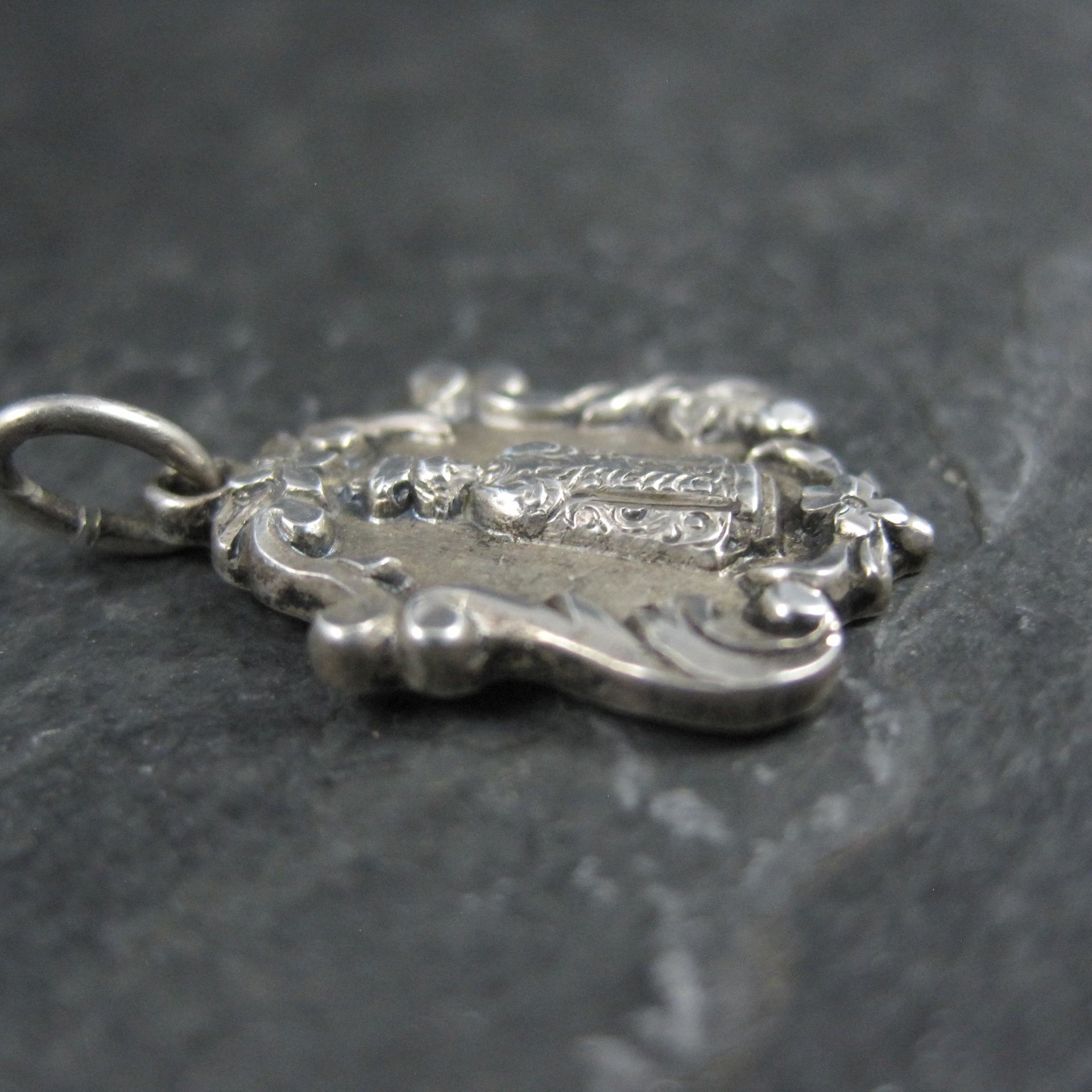 Vintage Catholic Sacred Heart Medal Pendant Charm Creed Sterling