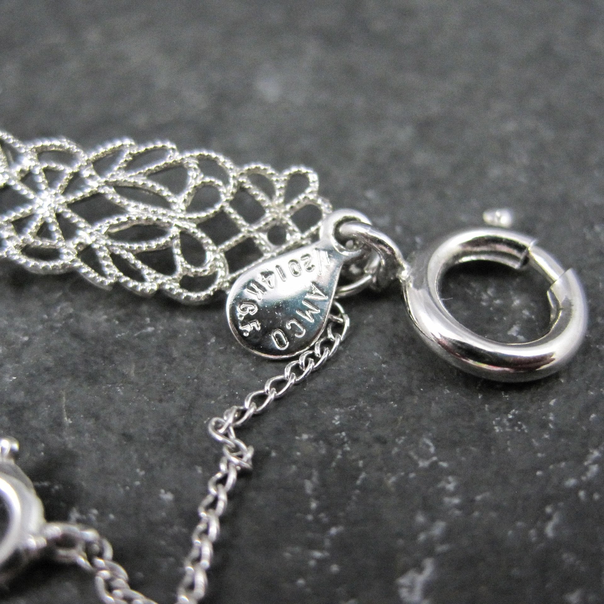 Filigree Hematite Bracelet 14K White Gold Filled 7.5 Inches