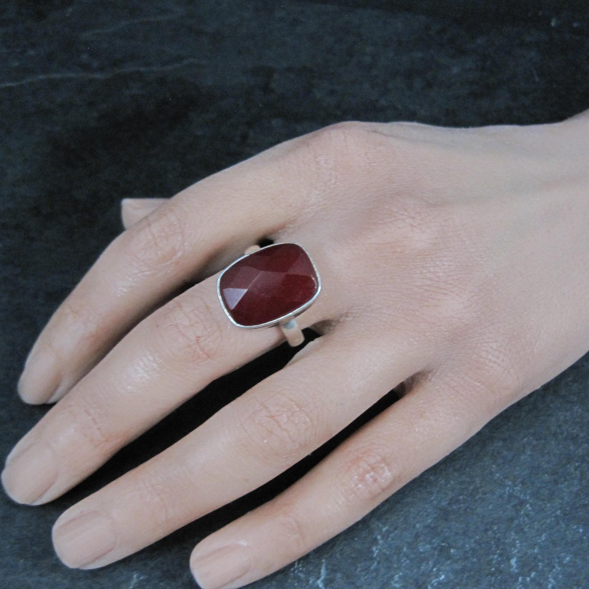 Red Beryl Ring Size 9 Sterling Silver