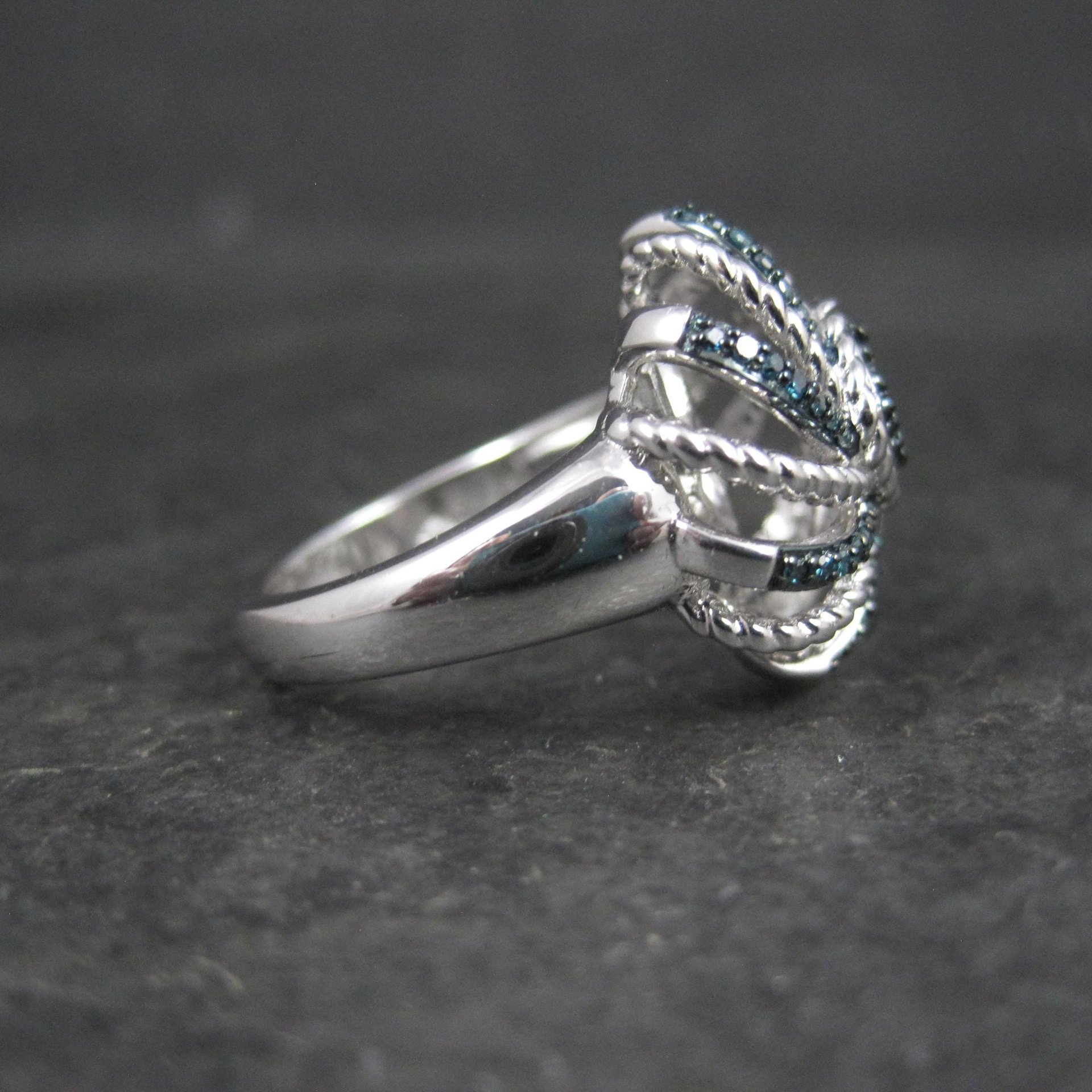 Estate Blue Diamond Ring Size 6 Sterling Silver .25 Ctw