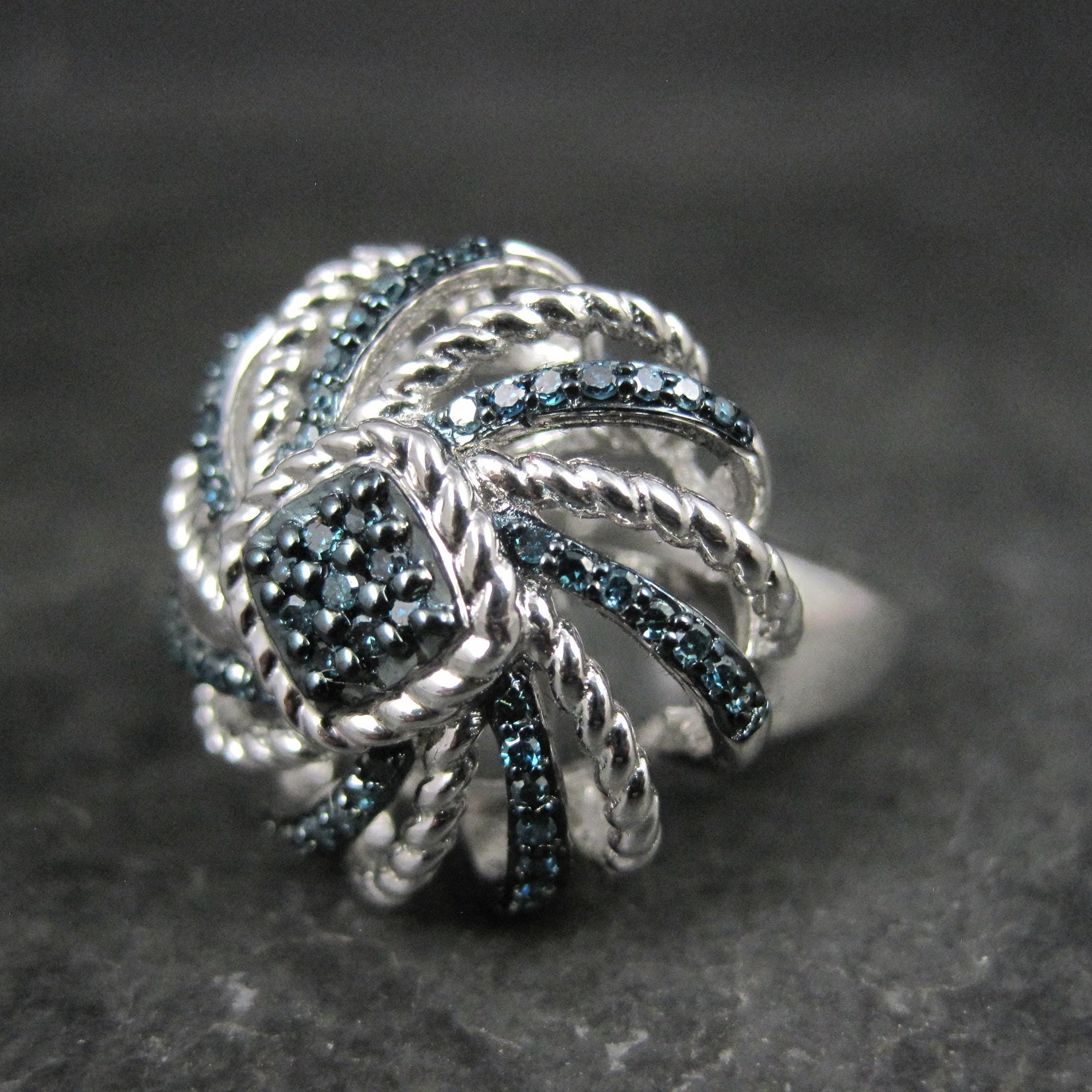 Estate Blue Diamond Ring Size 6 Sterling Silver .25 Ctw