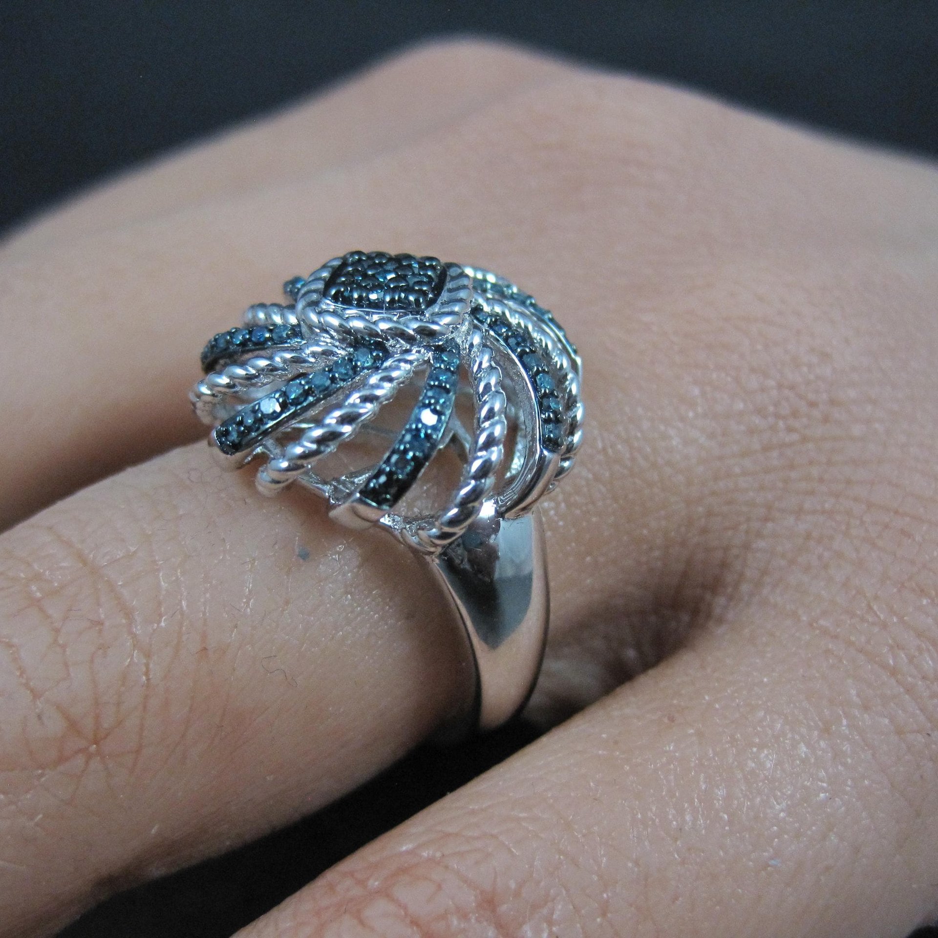 Estate Blue Diamond Ring Size 6 Sterling Silver .25 Ctw