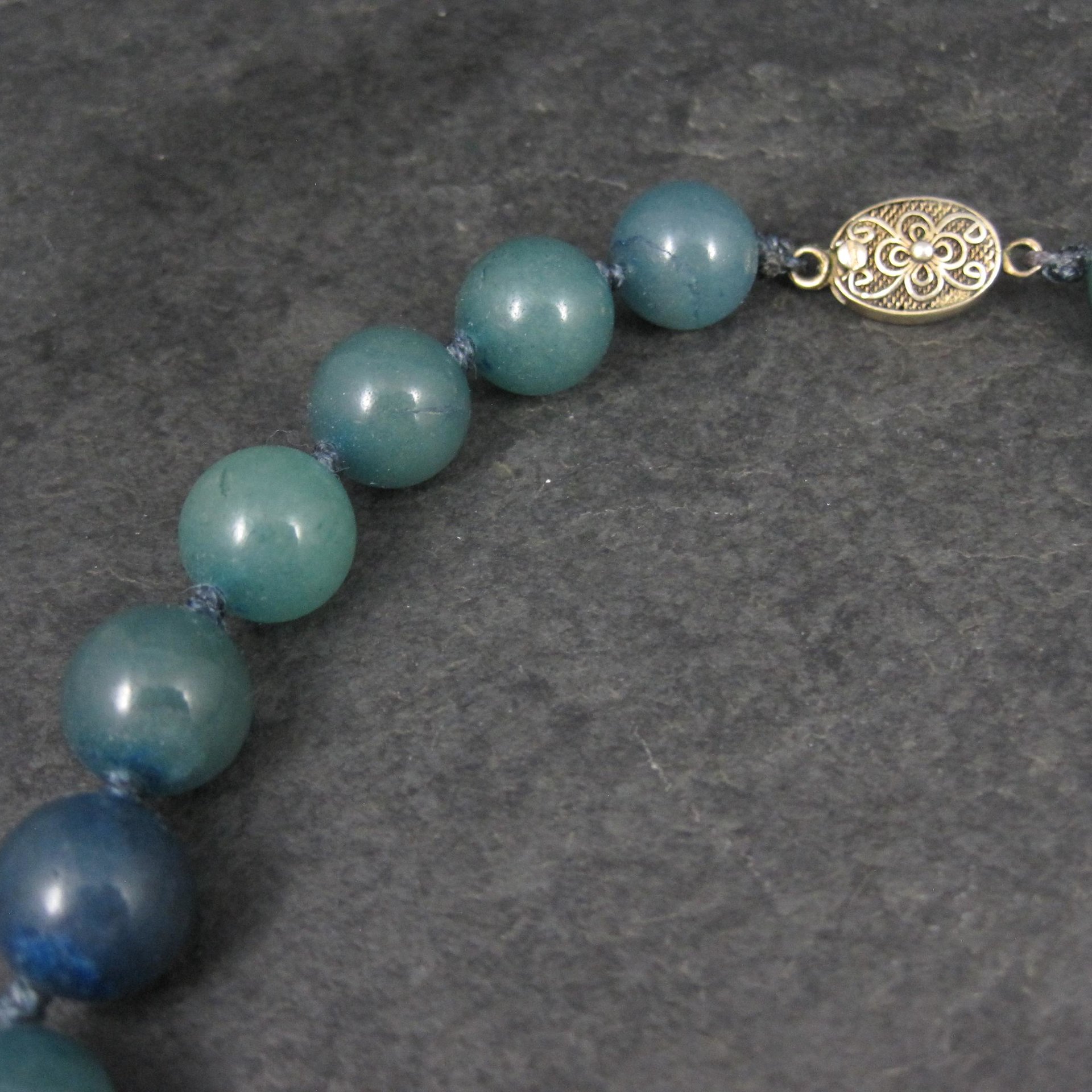 Vintage 12mm Blue Green Jadeite Jade Necklace Chinese Import 16 Inches